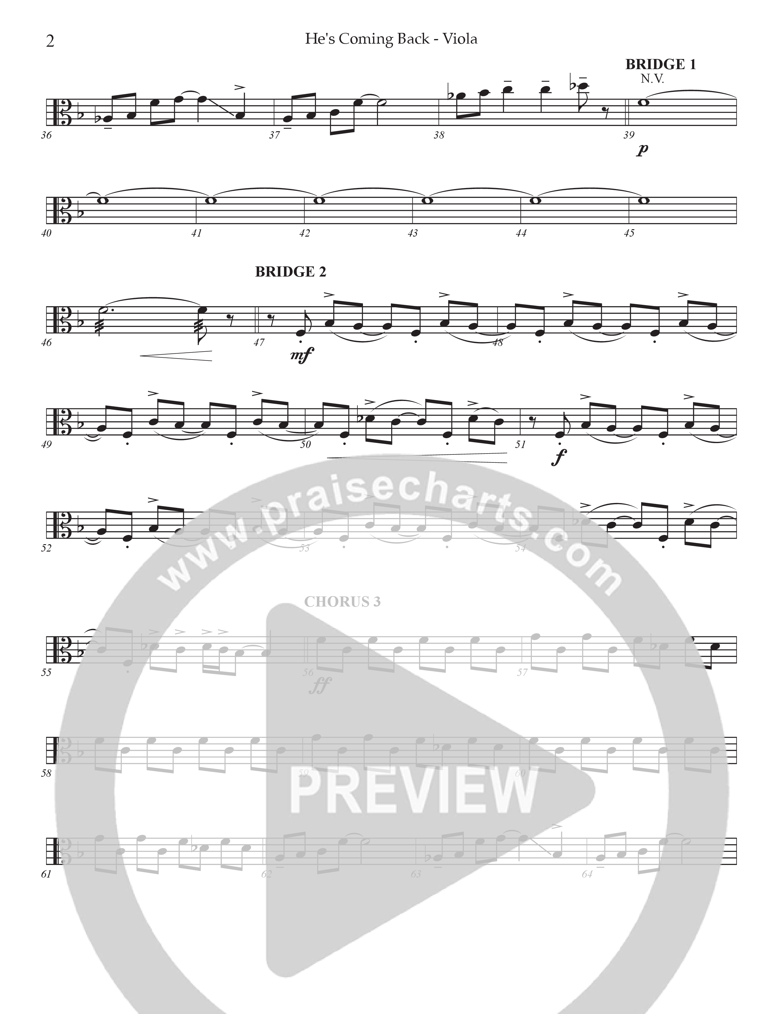 He's Coming Back (Choral Anthem SATB) Viola (Prestonwood Worship / Arr. Jonathan Walker)