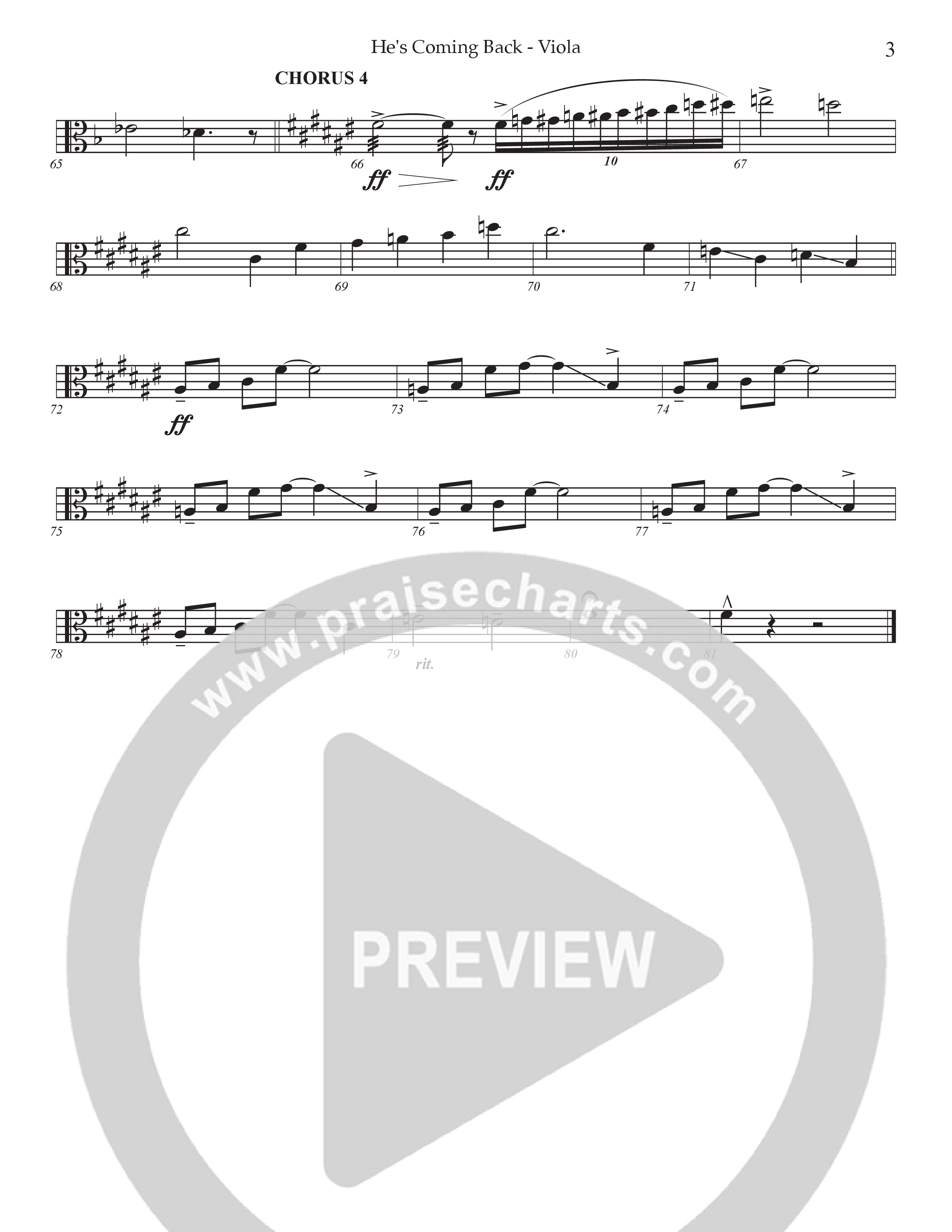 He's Coming Back (Choral Anthem SATB) Viola (Prestonwood Worship / Arr. Jonathan Walker)