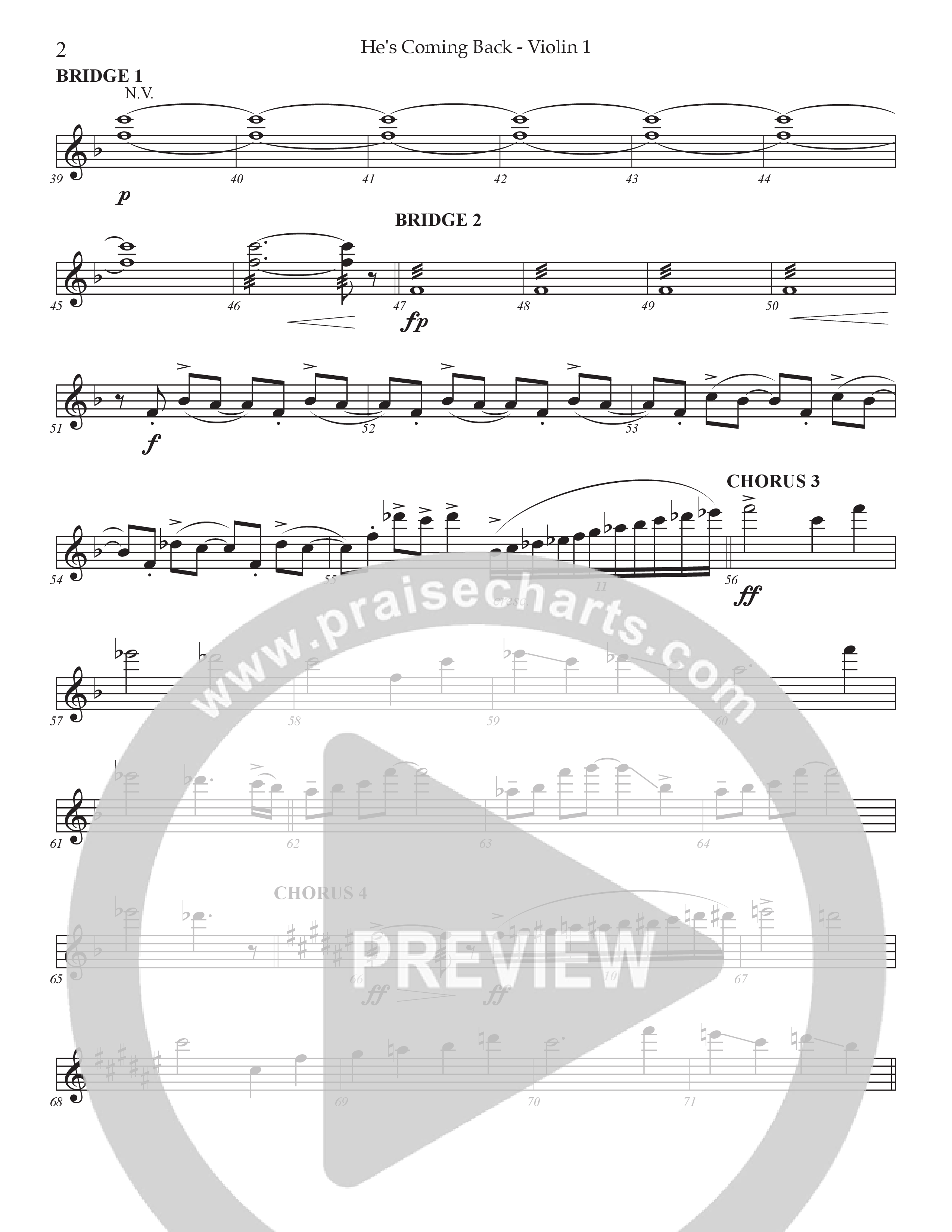 He's Coming Back (Choral Anthem SATB) Violin 1 (Prestonwood Worship / Arr. Jonathan Walker)