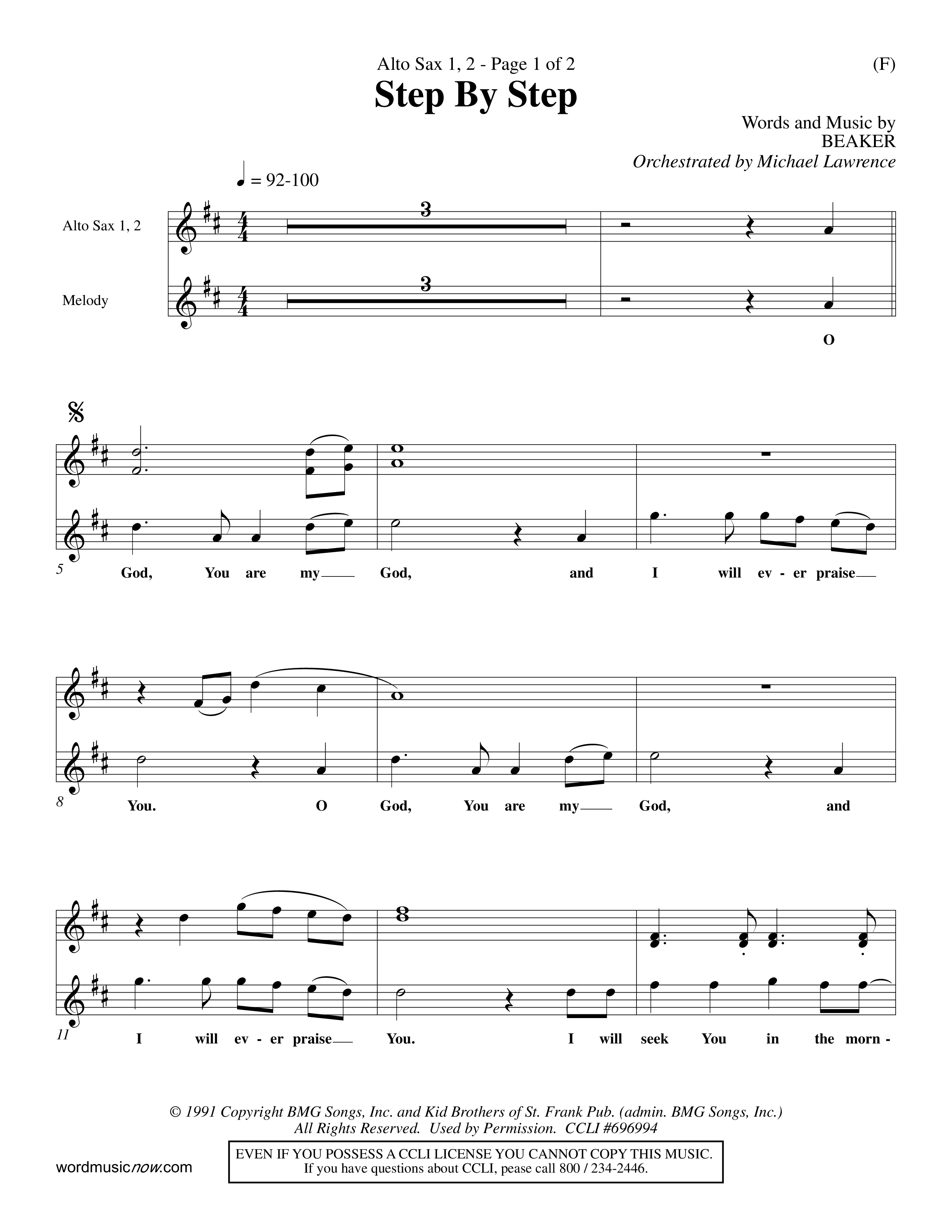 Step By Step (Choral Anthem SATB) Alto Sax 1/2 (Word Music Choral / Orch. Michael Lawrence)