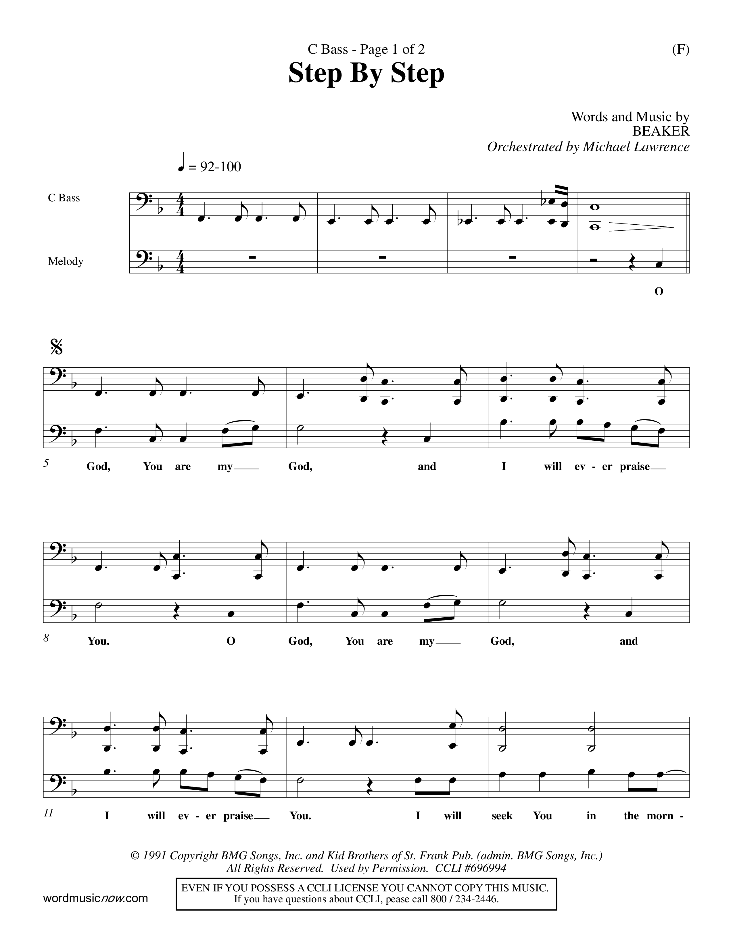 Step By Step (Choral Anthem SATB) Contrabass (Word Music Choral / Orch. Michael Lawrence)