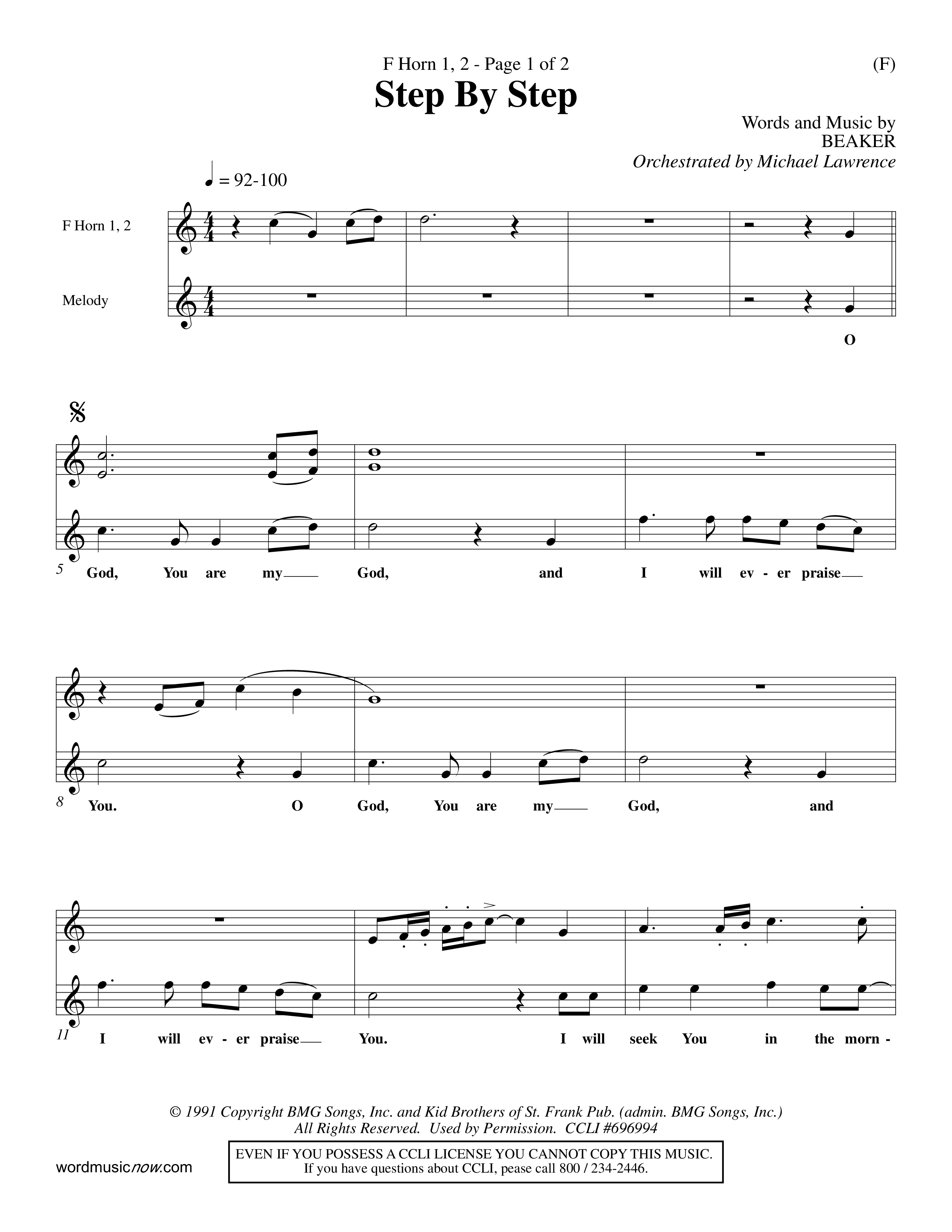 Step By Step (Choral Anthem SATB) French Horn (Word Music Choral / Orch. Michael Lawrence)