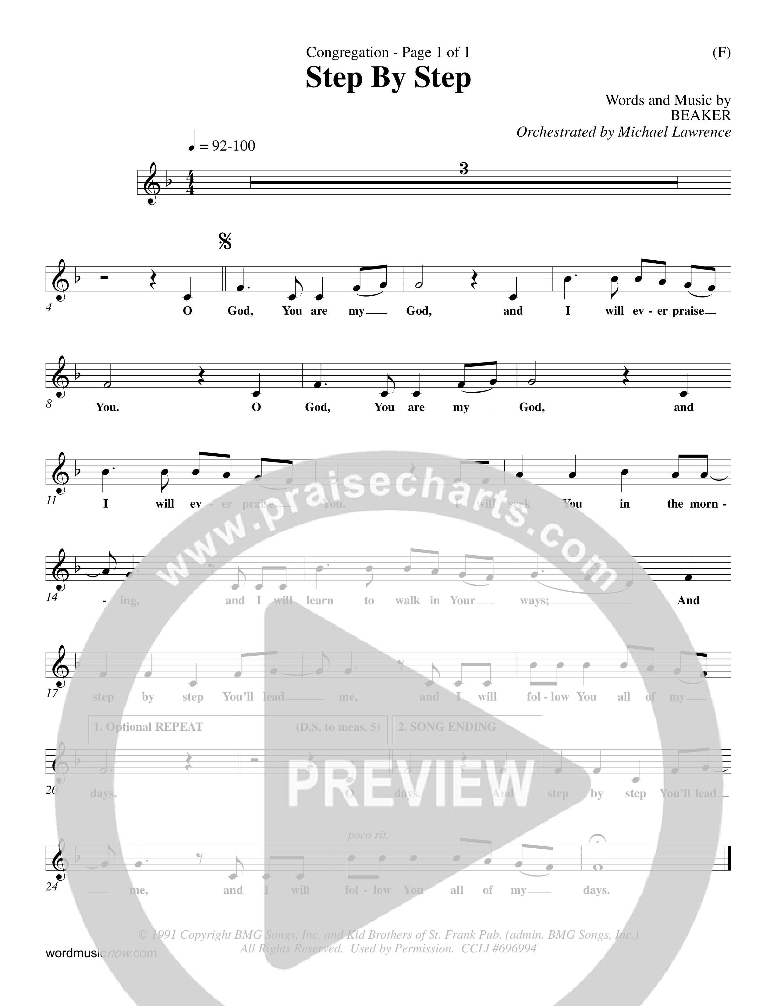 Step By Step (Choral Anthem SATB) Lead Sheet (Mel) (Word Music Choral / Orch. Michael Lawrence)