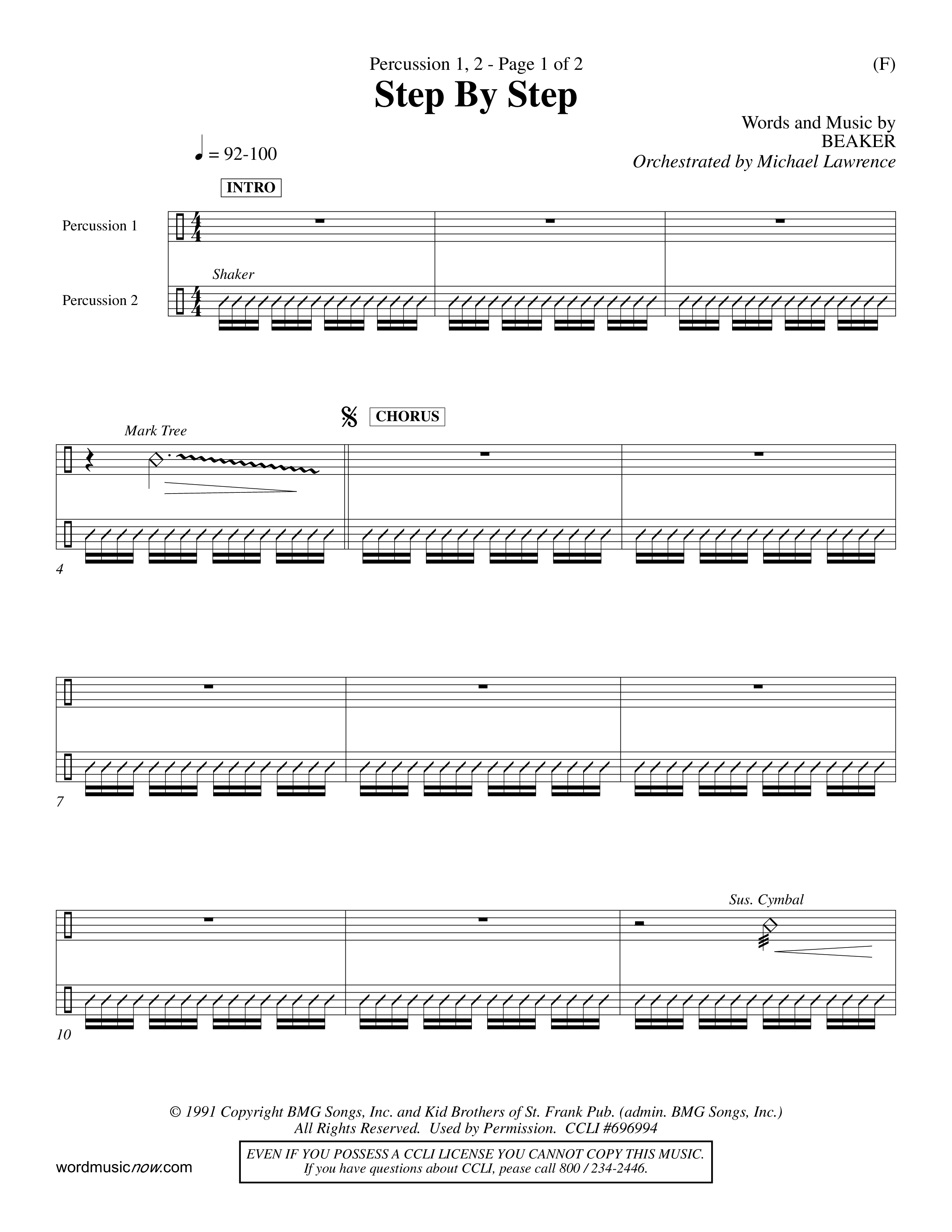 Step By Step (Choral Anthem SATB) Percussion 1/2 (Word Music Choral / Orch. Michael Lawrence)