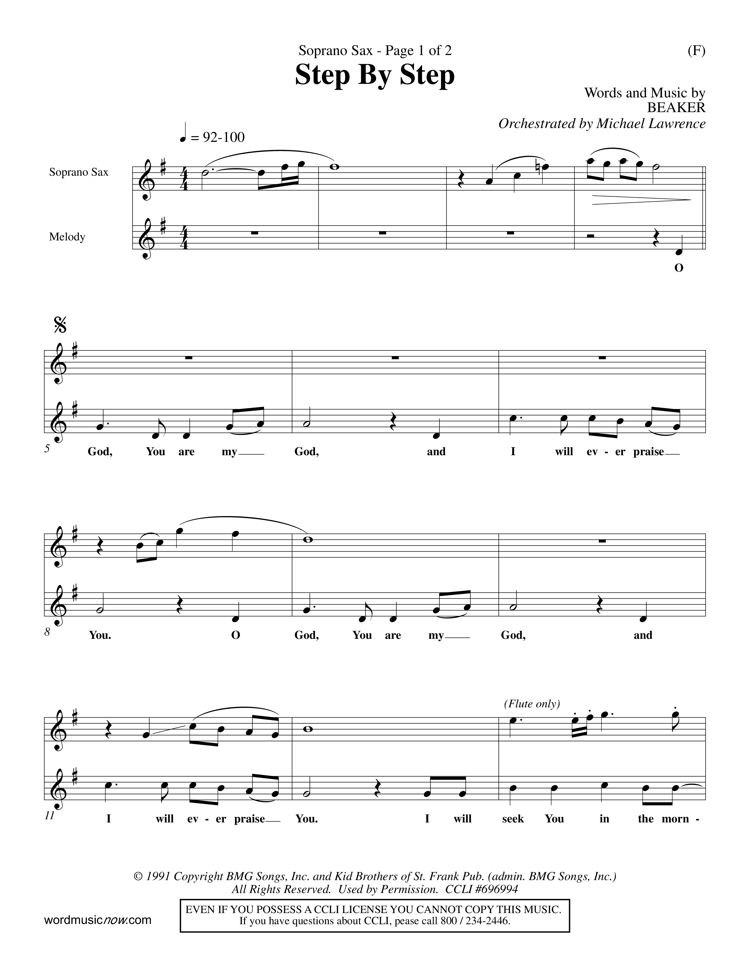 Step By Step (Choral Anthem SATB) Saxophone (Word Music Choral / Orch. Michael Lawrence)