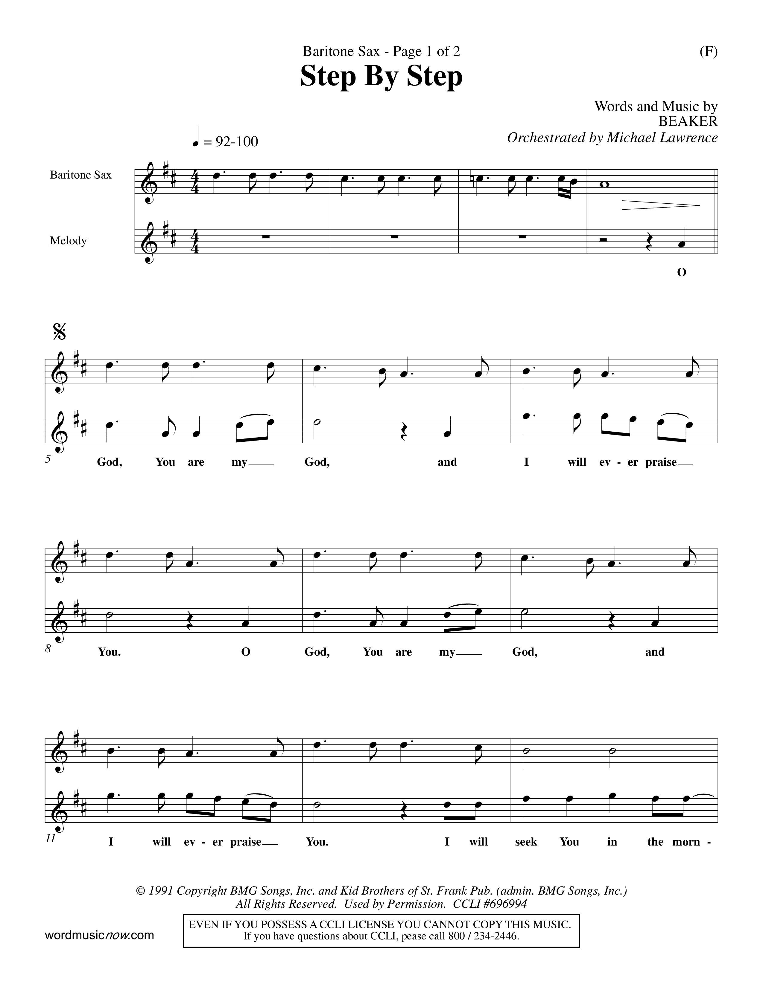 Step By Step (Choral Anthem SATB) Saxophone (Word Music Choral / Orch. Michael Lawrence)