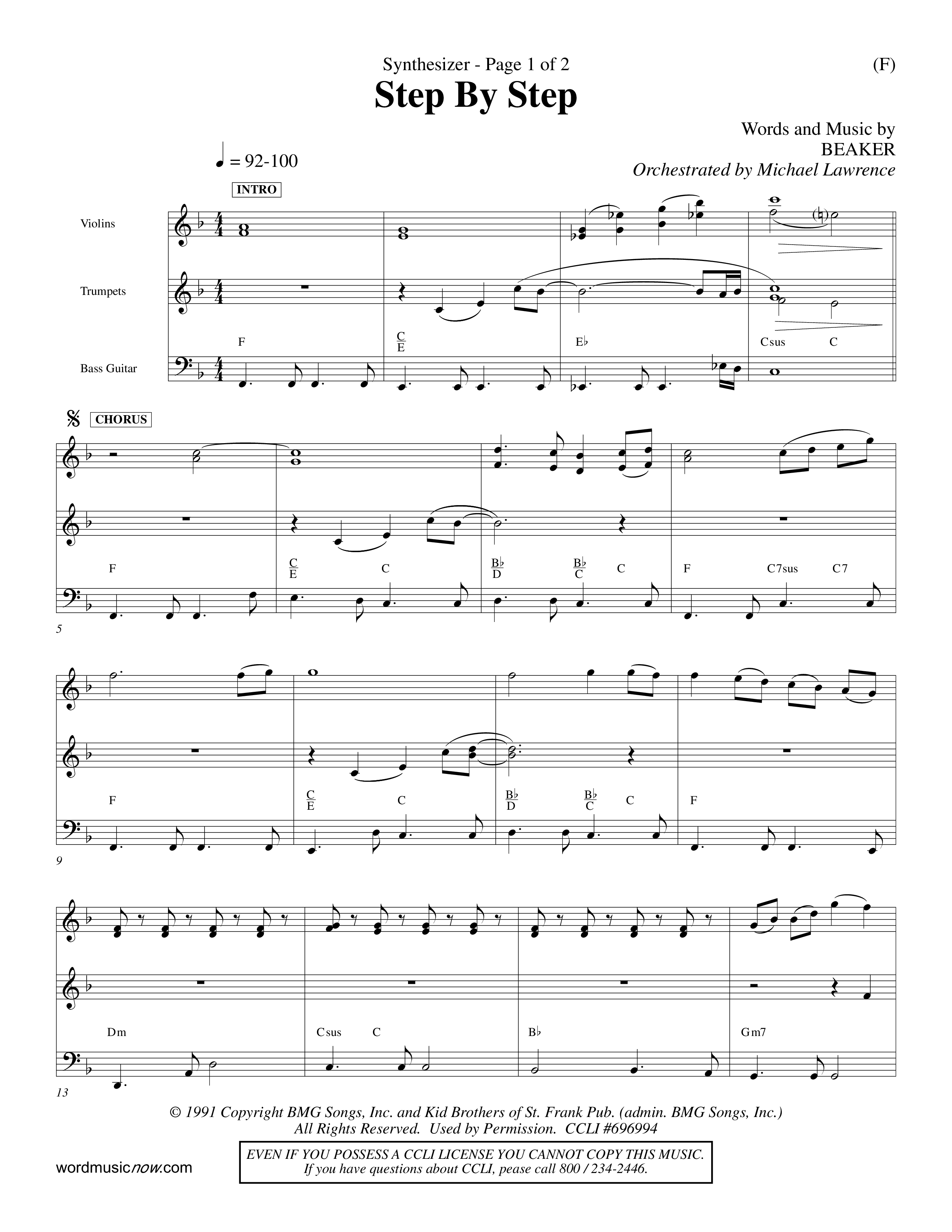 Step By Step (Choral Anthem SATB) Synth (Word Music Choral / Orch. Michael Lawrence)