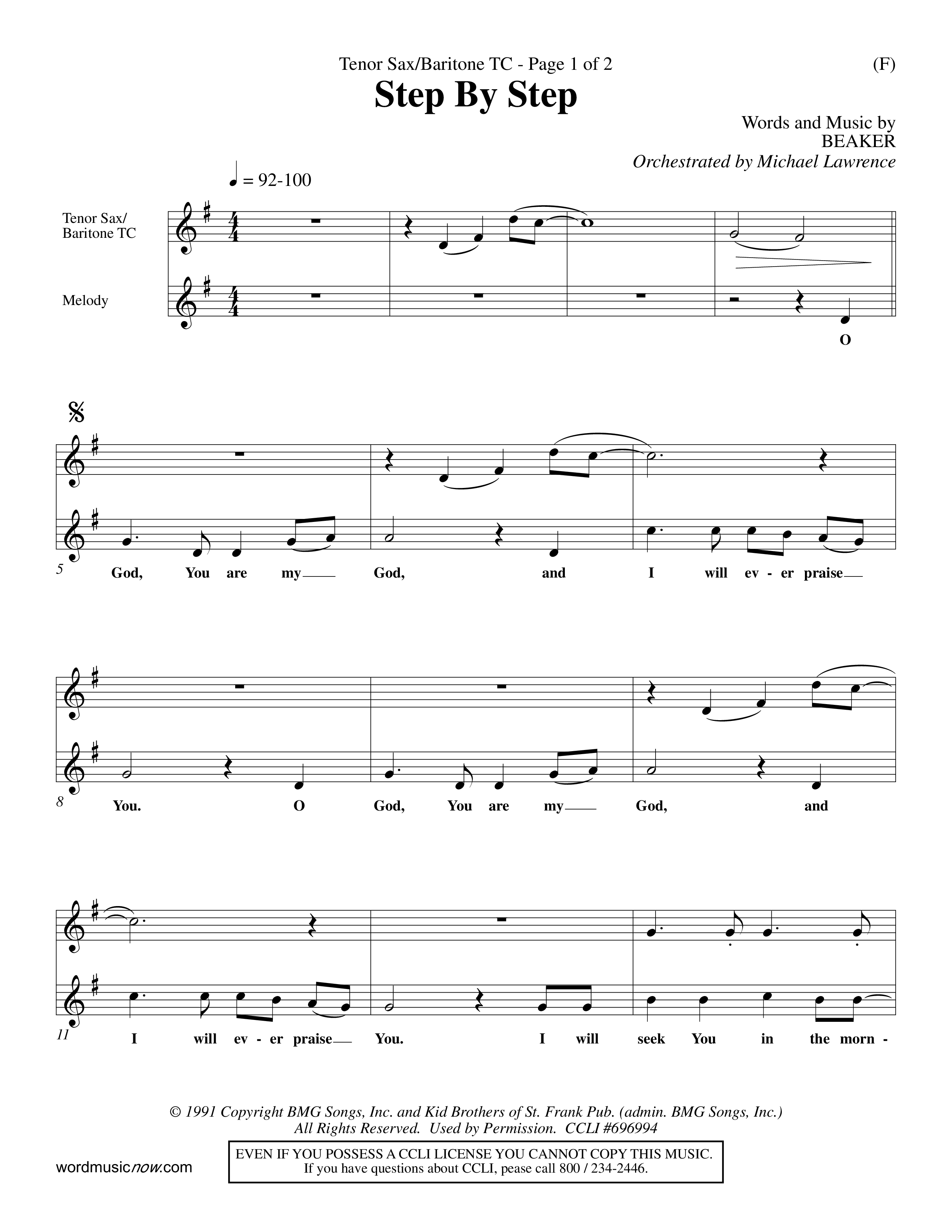 Step By Step (Choral Anthem SATB) Tenor Sax/Baritone T.C. (Word Music Choral / Orch. Michael Lawrence)