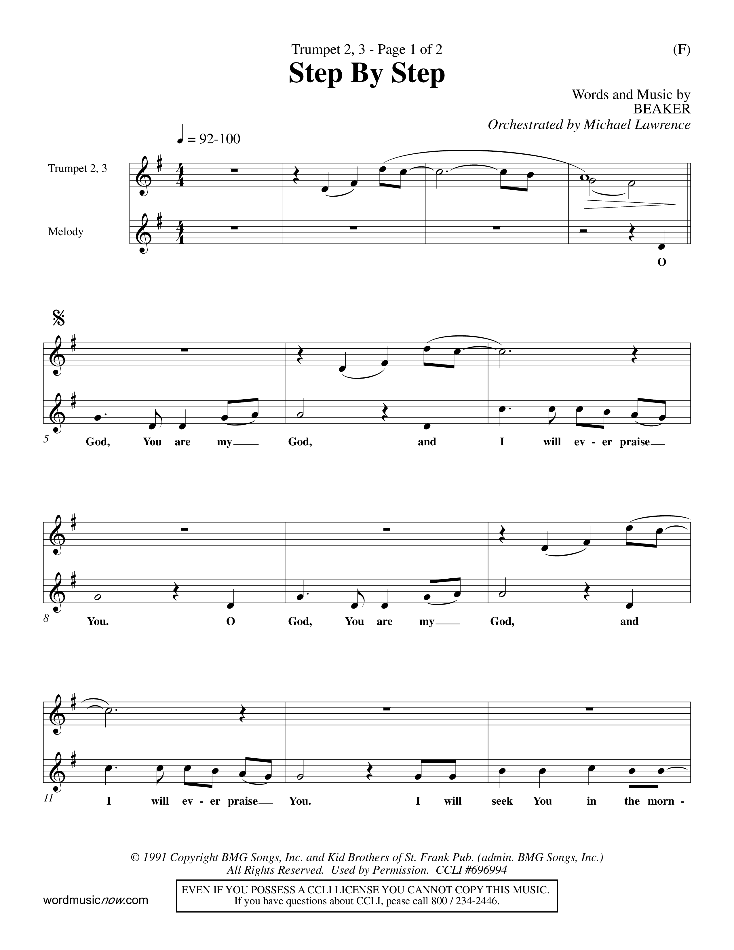 Step By Step (Choral Anthem SATB) Trumpet 2/3 (Word Music Choral / Orch. Michael Lawrence)
