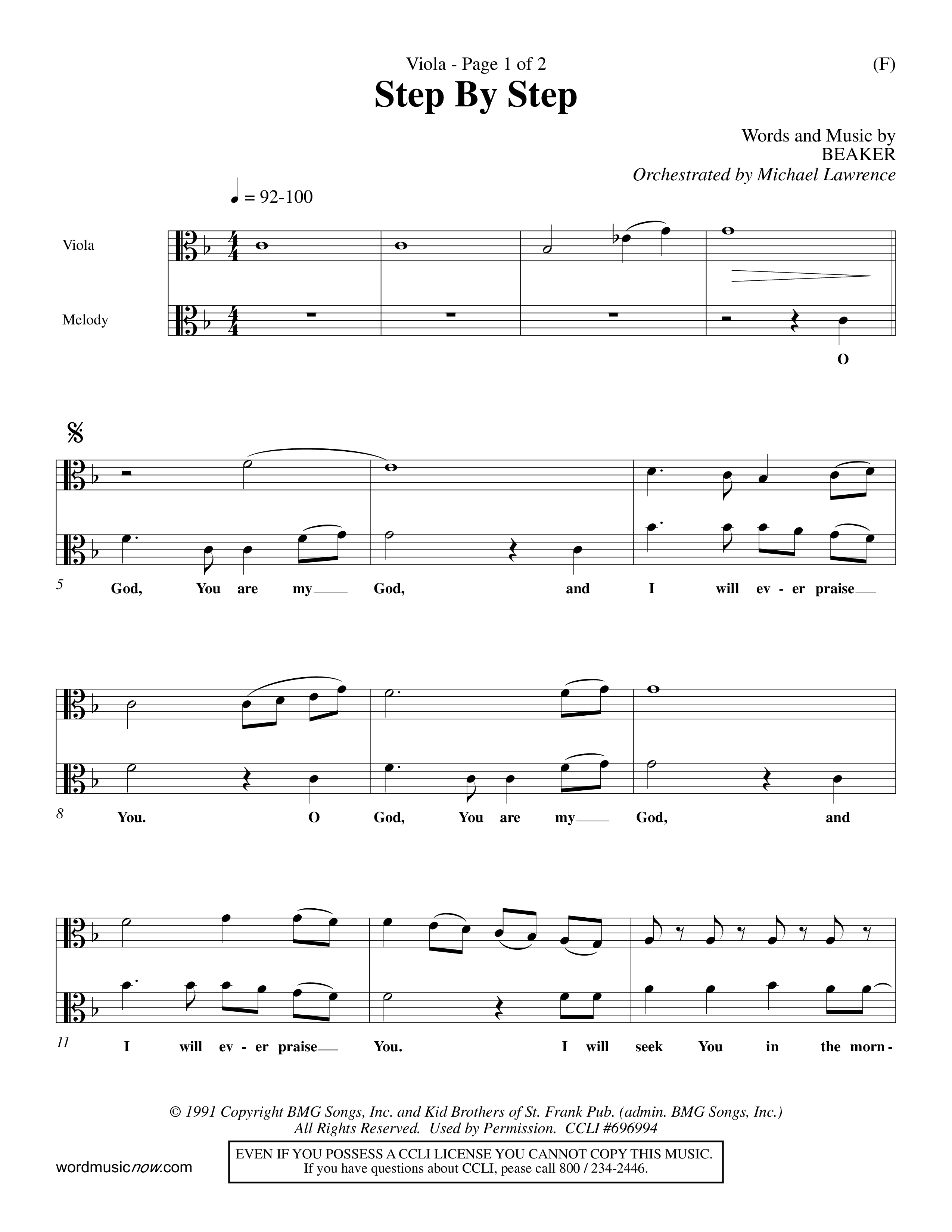 Step By Step (Choral Anthem SATB) Viola (Word Music Choral / Orch. Michael Lawrence)
