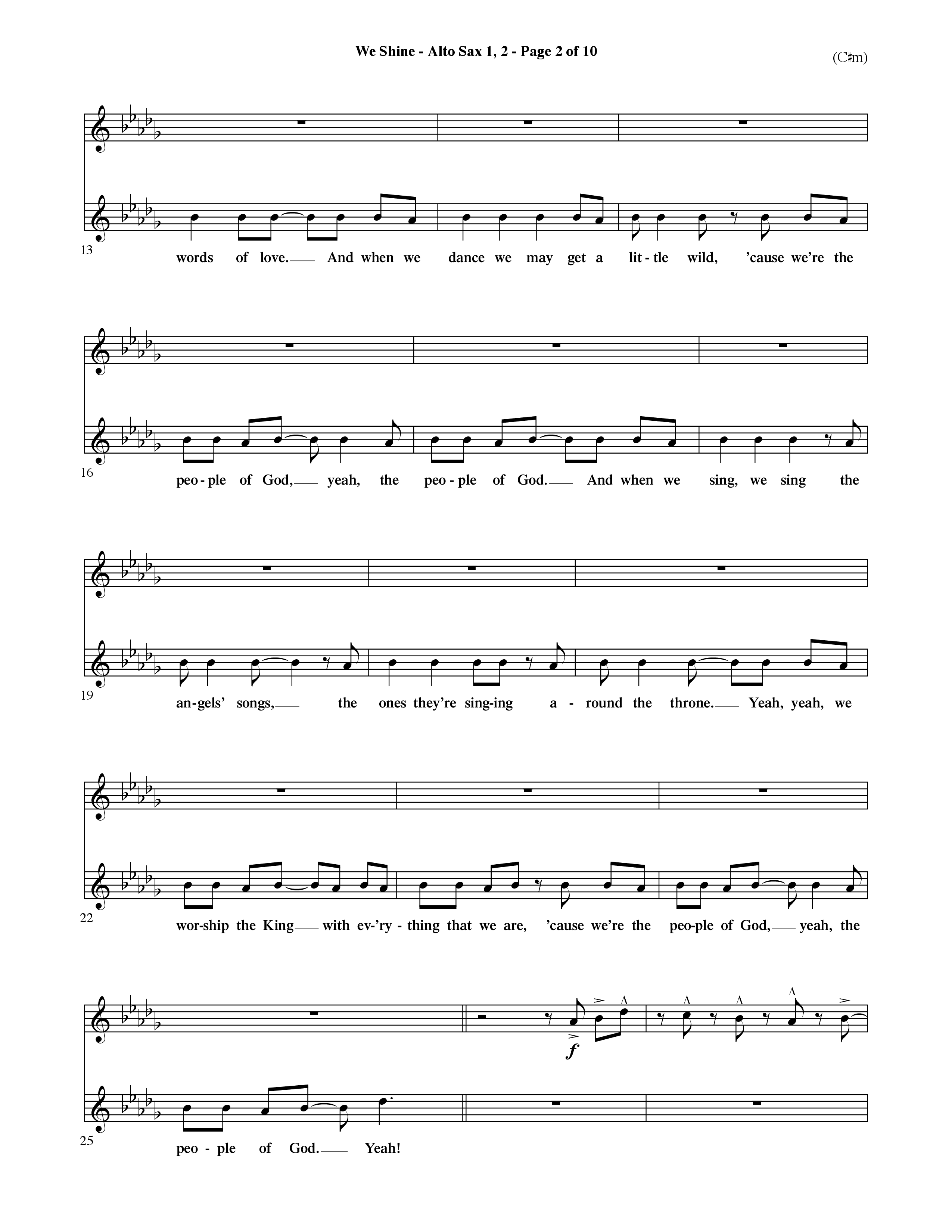 We Shine (Choral Anthem SATB) Alto Sax 1/2 (Word Music Choral / Orch. Ric Domenico)