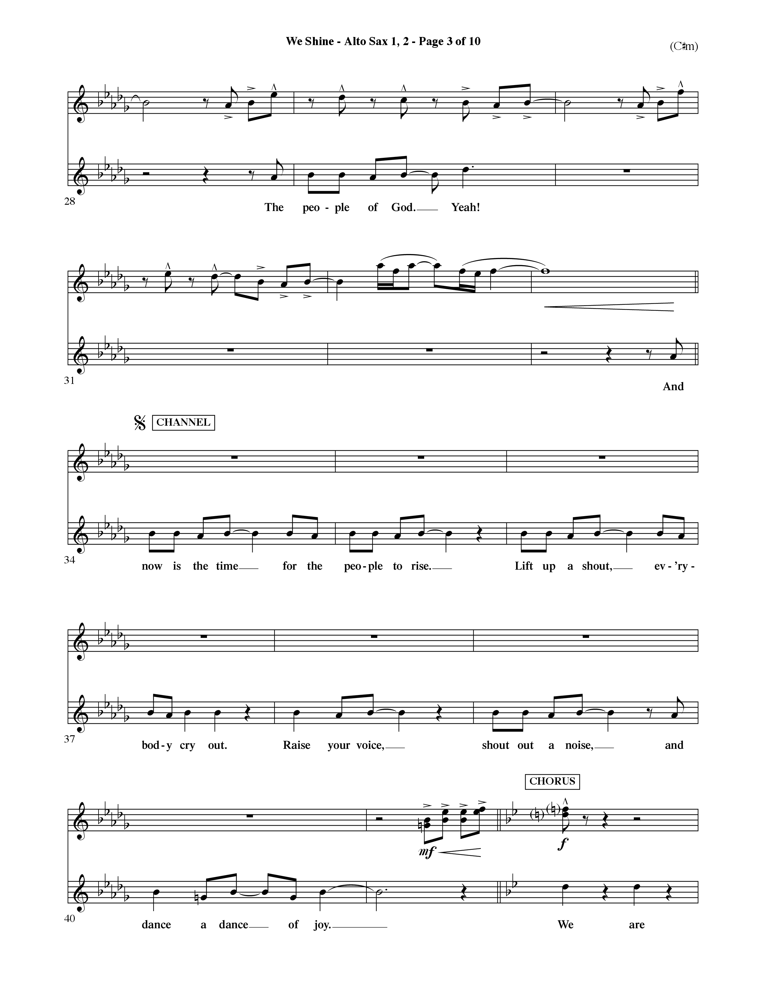 We Shine (Choral Anthem SATB) Alto Sax 1/2 (Word Music Choral / Orch. Ric Domenico)