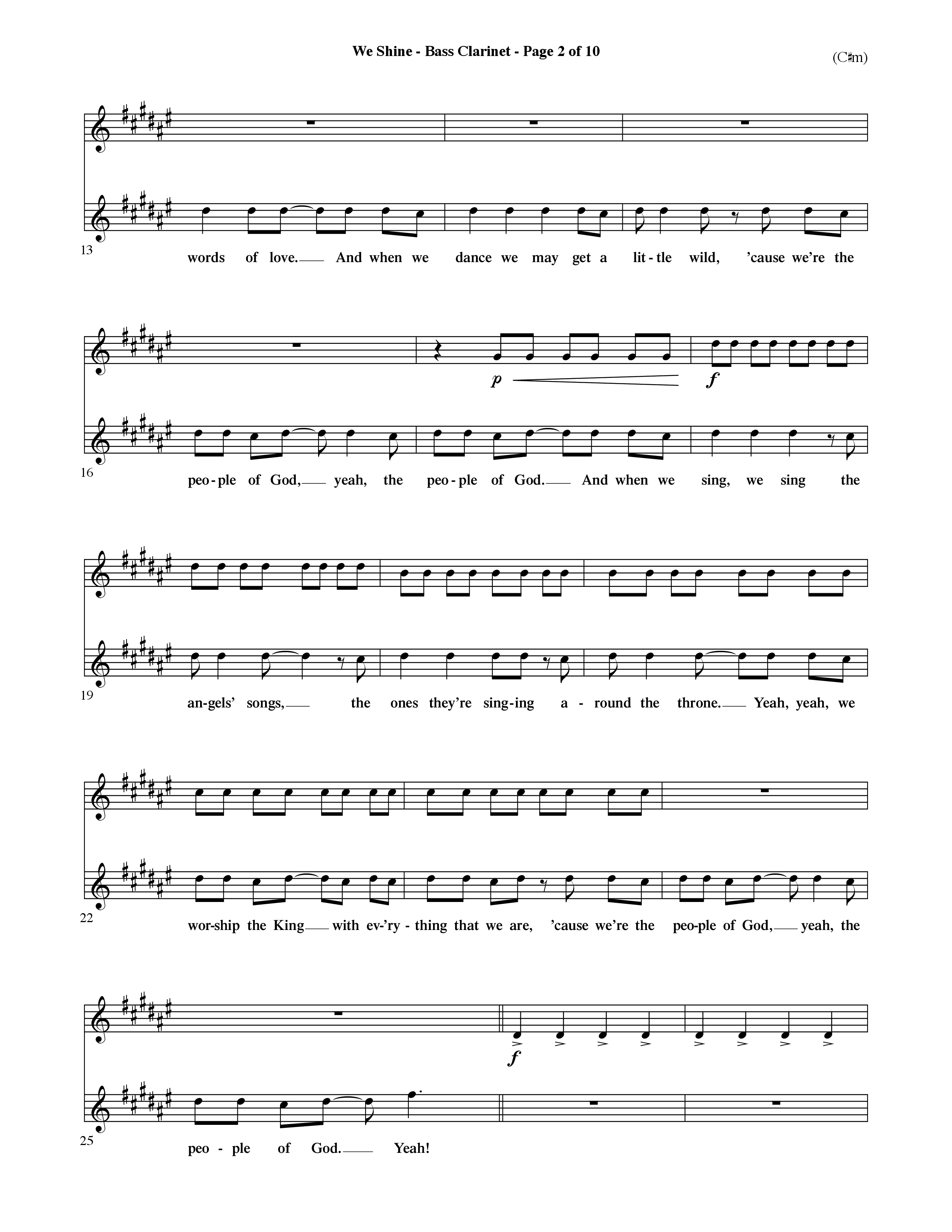 We Shine (Choral Anthem SATB) Bass Clarinet (Word Music Choral / Orch. Ric Domenico)