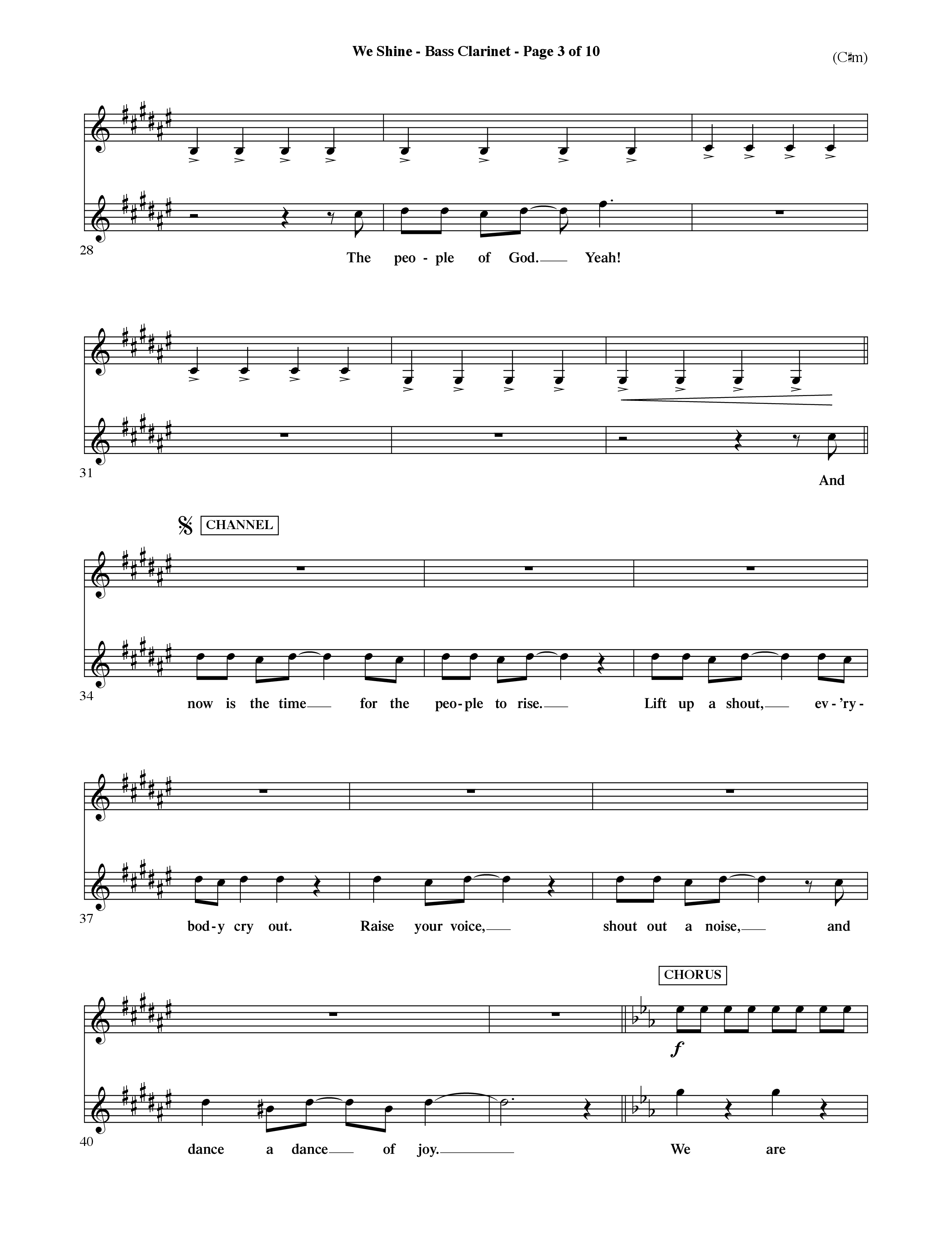 We Shine (Choral Anthem SATB) Bass Clarinet (Word Music Choral / Orch. Ric Domenico)