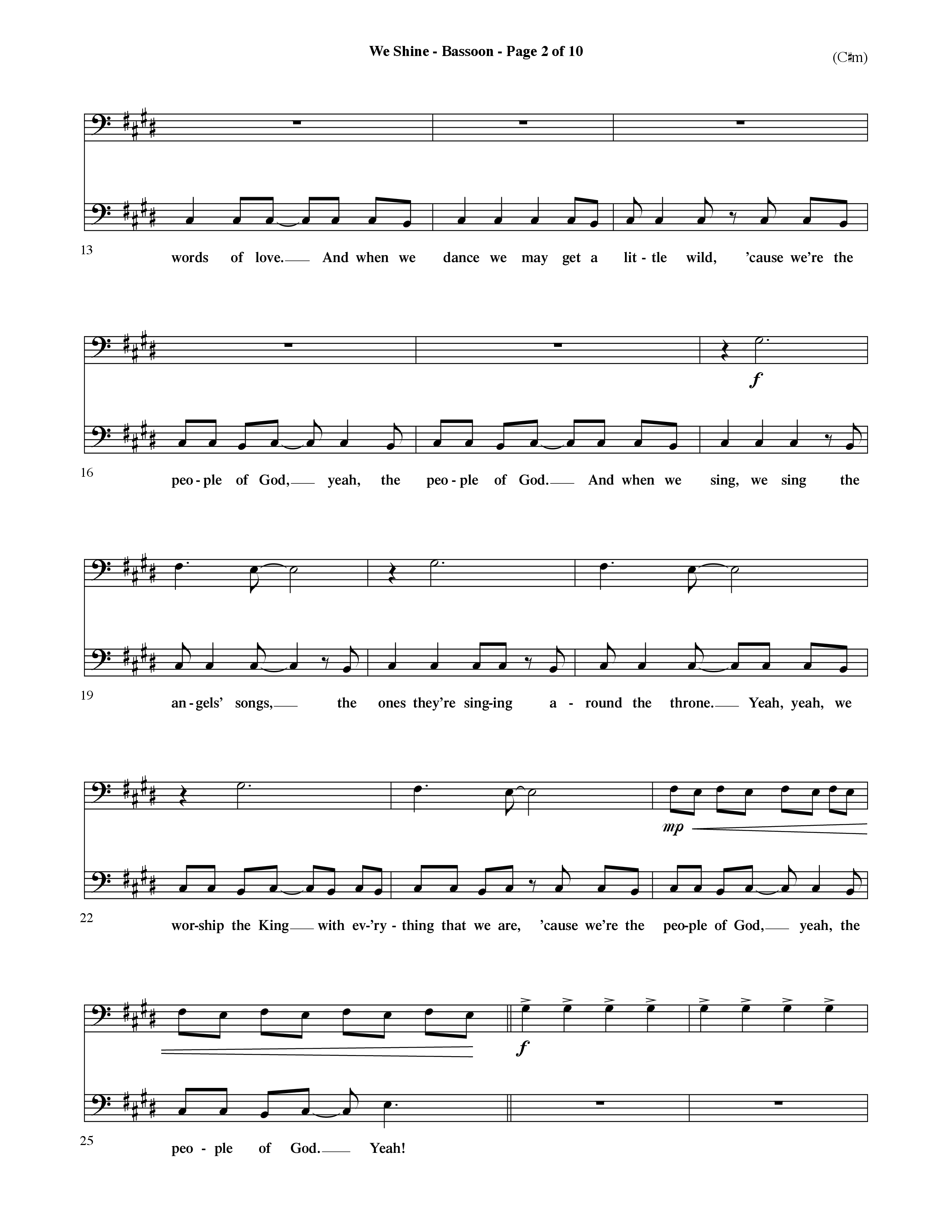 We Shine (Choral Anthem SATB) Bassoon (Word Music Choral / Orch. Ric Domenico)