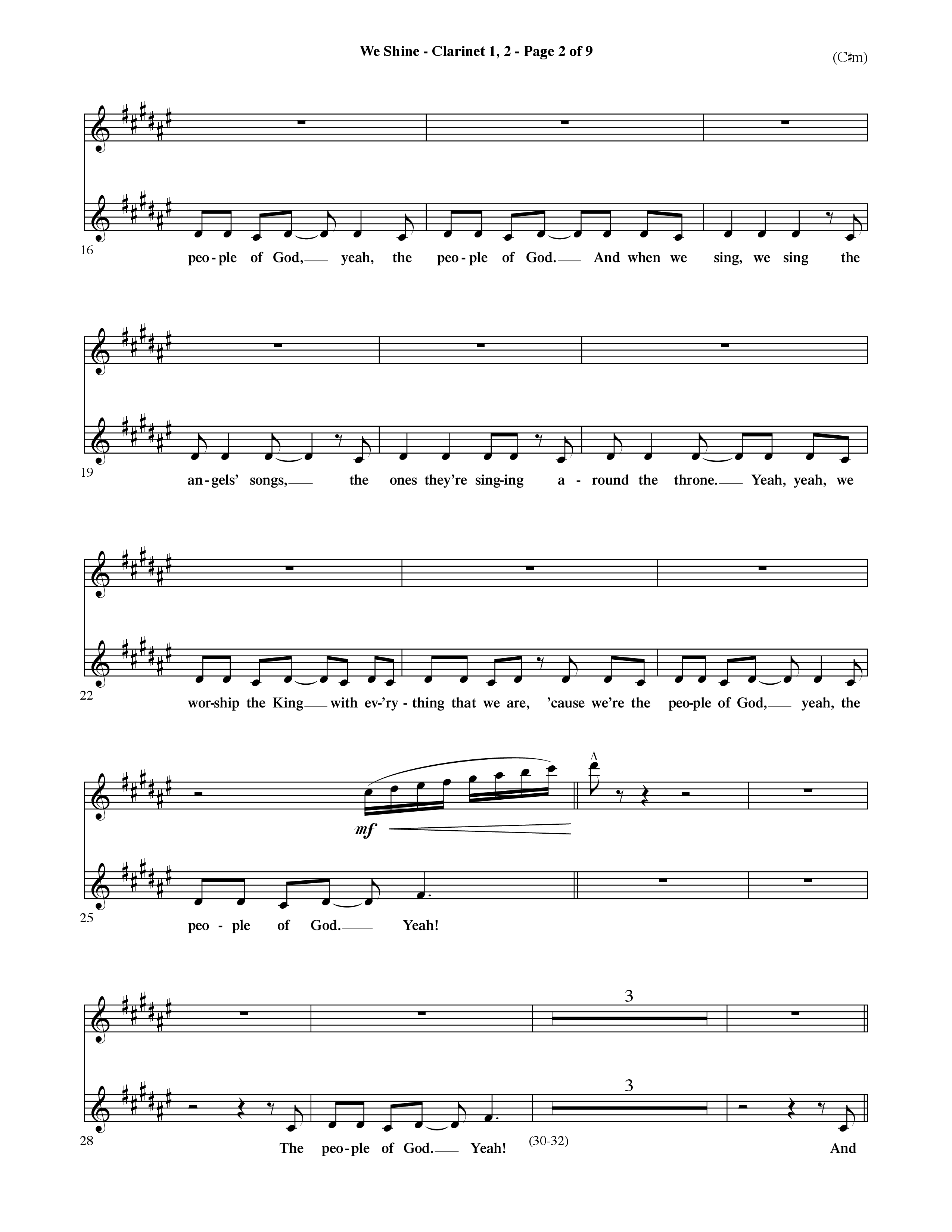 We Shine (Choral Anthem SATB) Clarinet 1/2 (Word Music Choral / Orch. Ric Domenico)