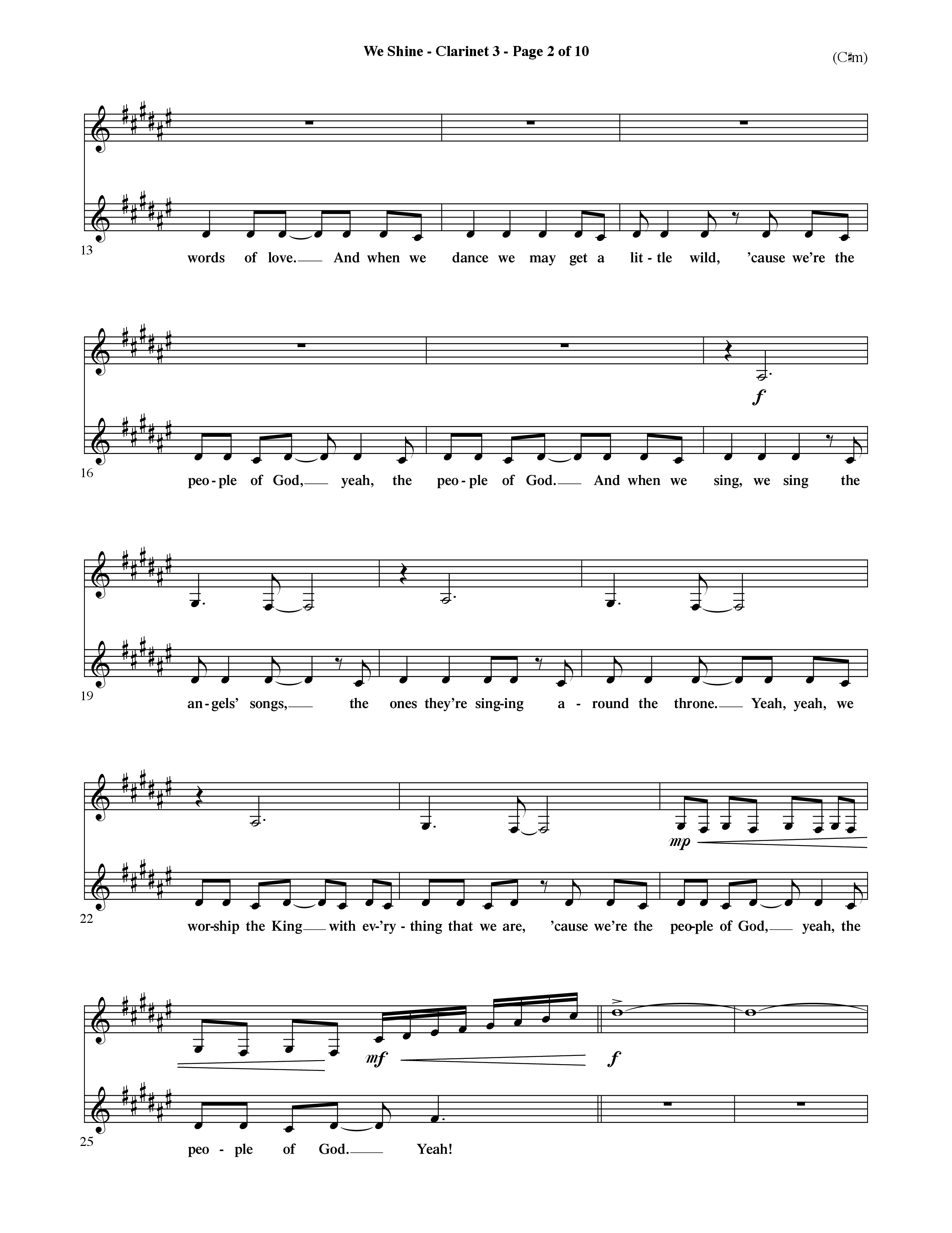 We Shine (Choral Anthem SATB) Clarinet 3 (Word Music Choral / Orch. Ric Domenico)
