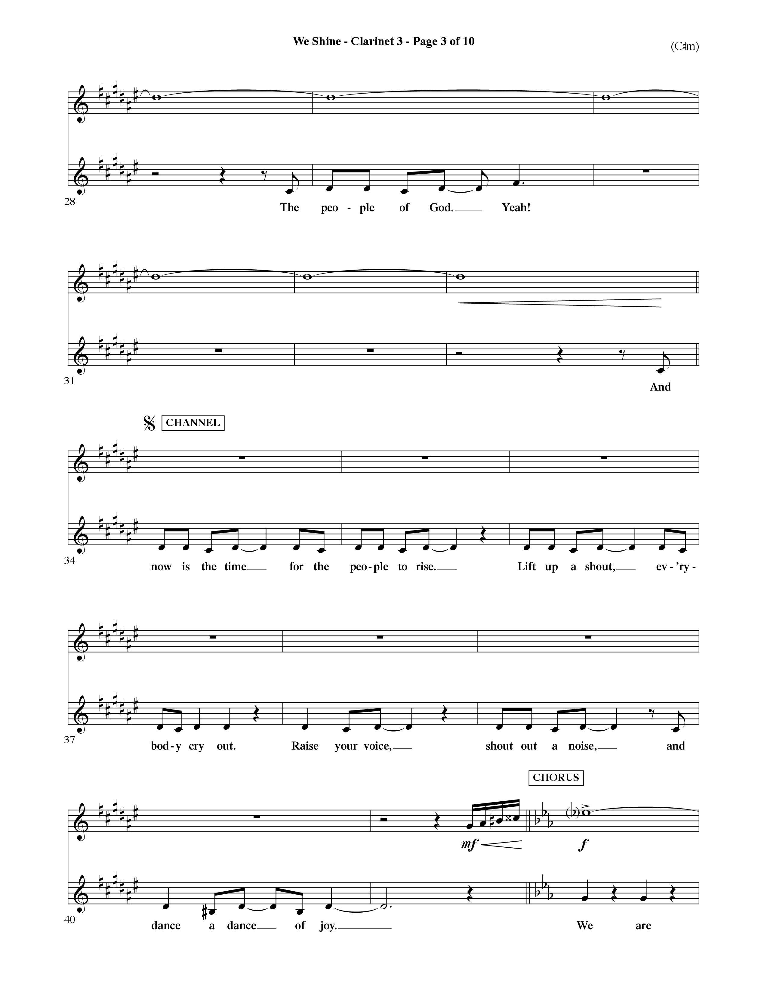We Shine (Choral Anthem SATB) Clarinet 3 (Word Music Choral / Orch. Ric Domenico)