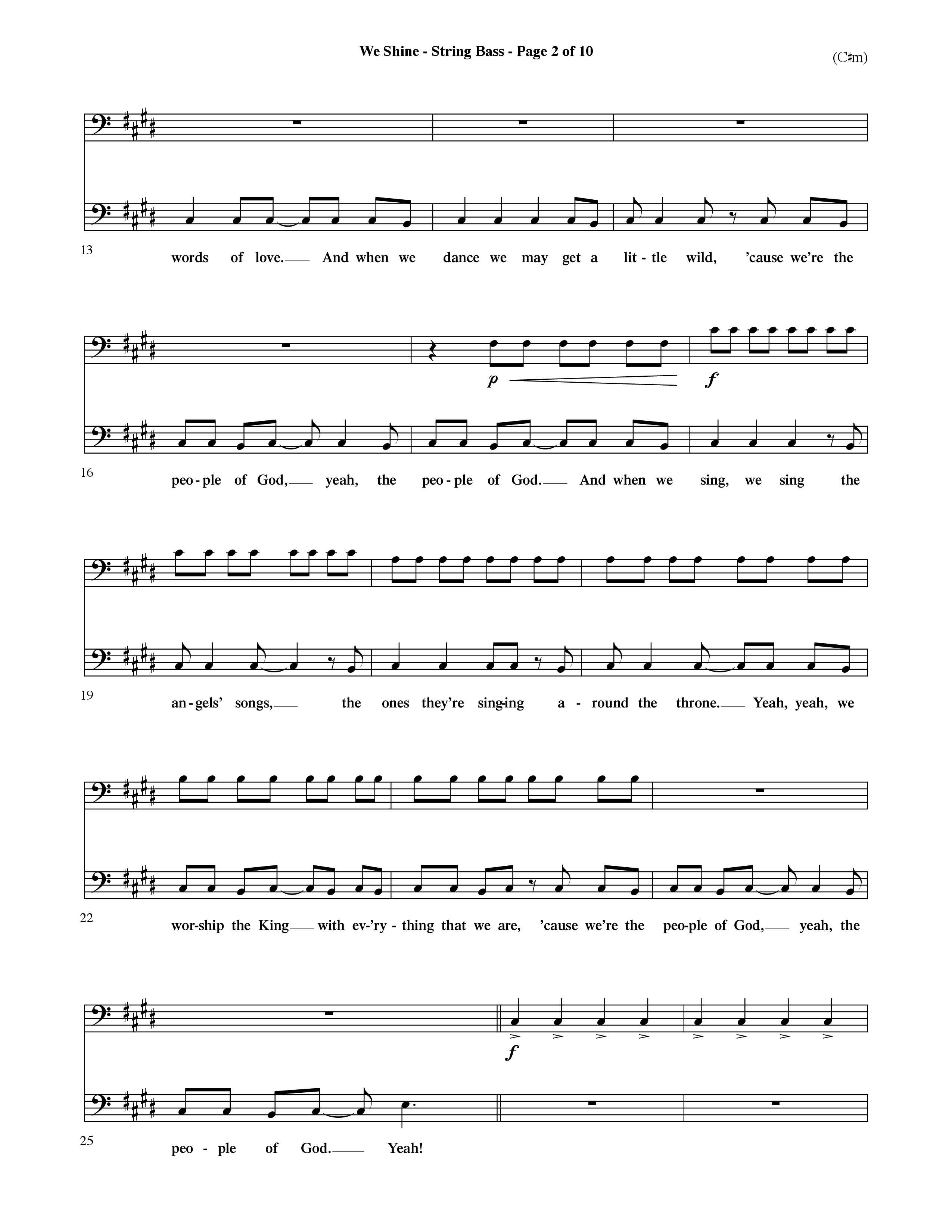 We Shine (Choral Anthem SATB) Double Bass (Word Music Choral / Orch. Ric Domenico)