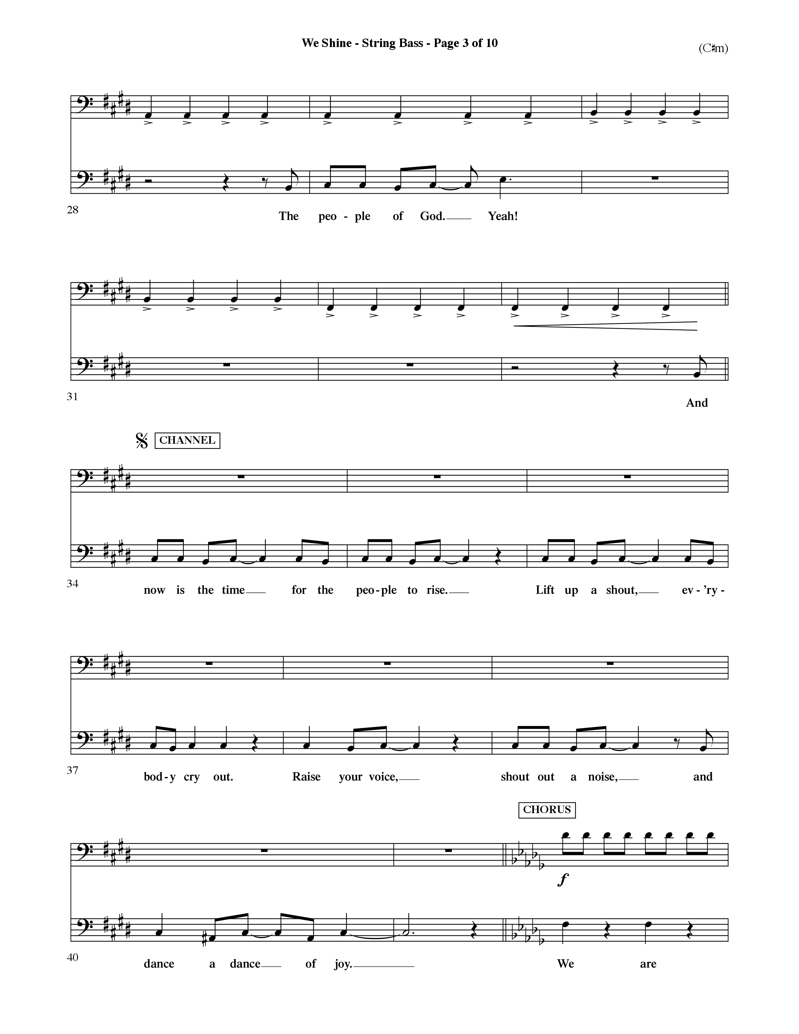 We Shine (Choral Anthem SATB) Double Bass (Word Music Choral / Orch. Ric Domenico)
