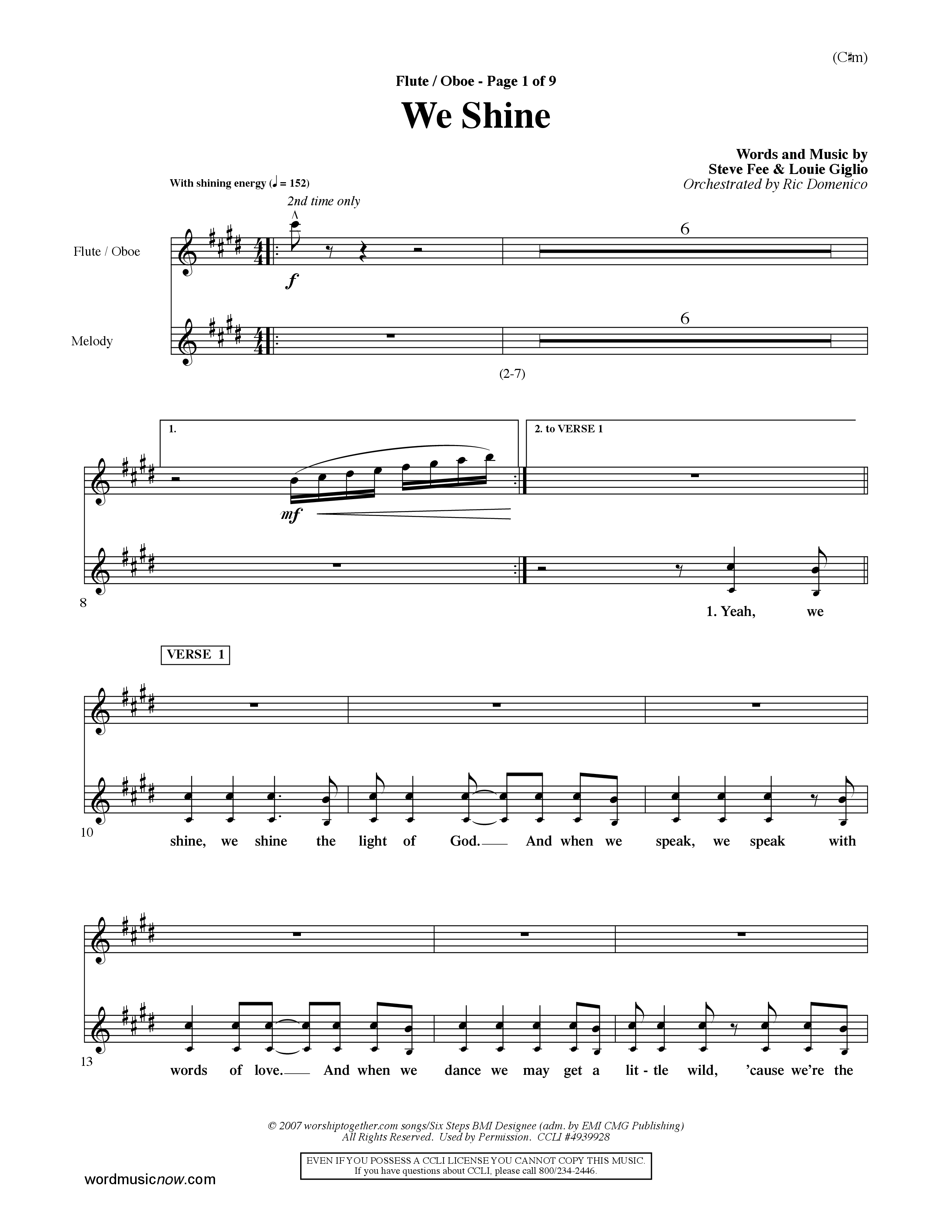 We Shine (Choral Anthem SATB) Flute/Oboe (Word Music Choral / Orch. Ric Domenico)