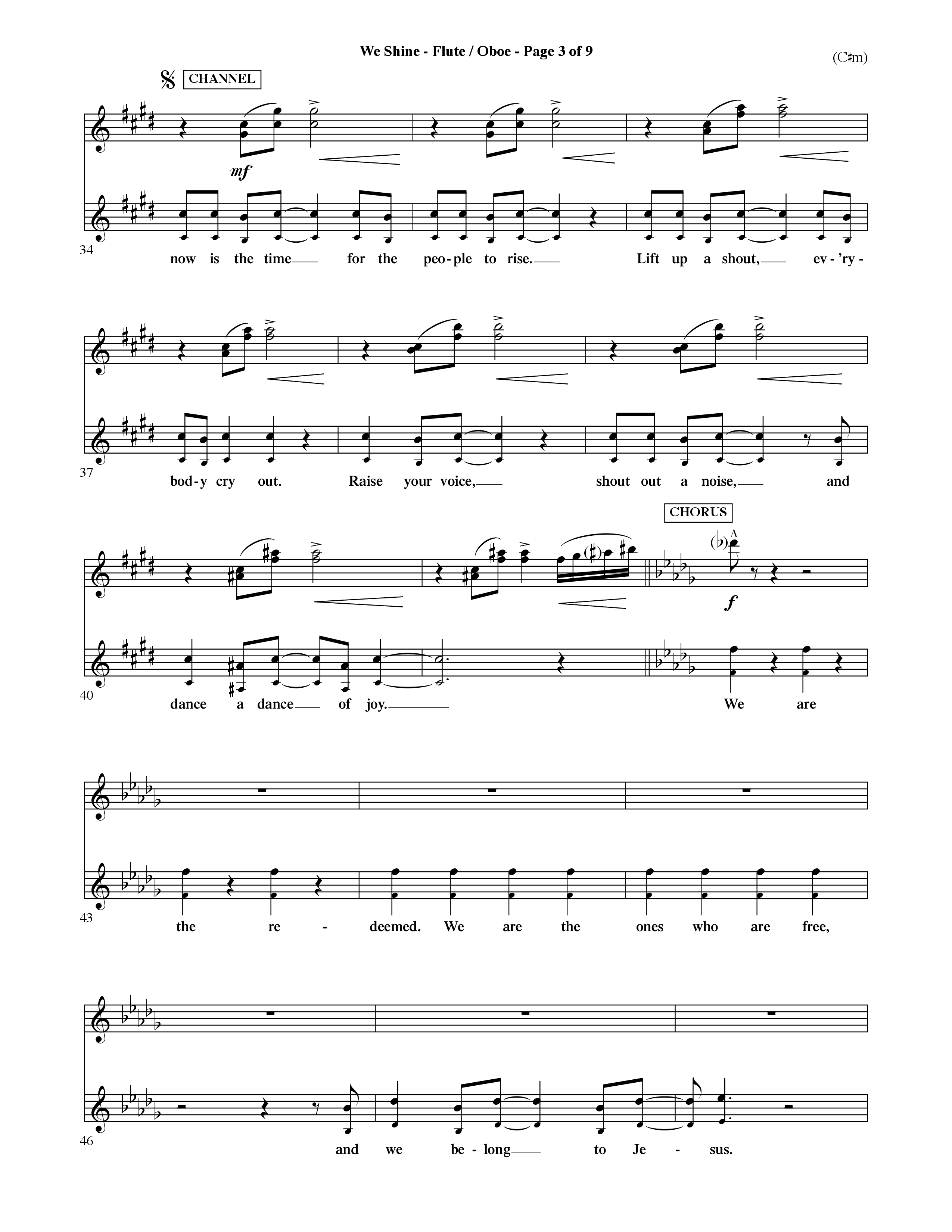 We Shine (Choral Anthem SATB) Flute/Oboe (Word Music Choral / Orch. Ric Domenico)