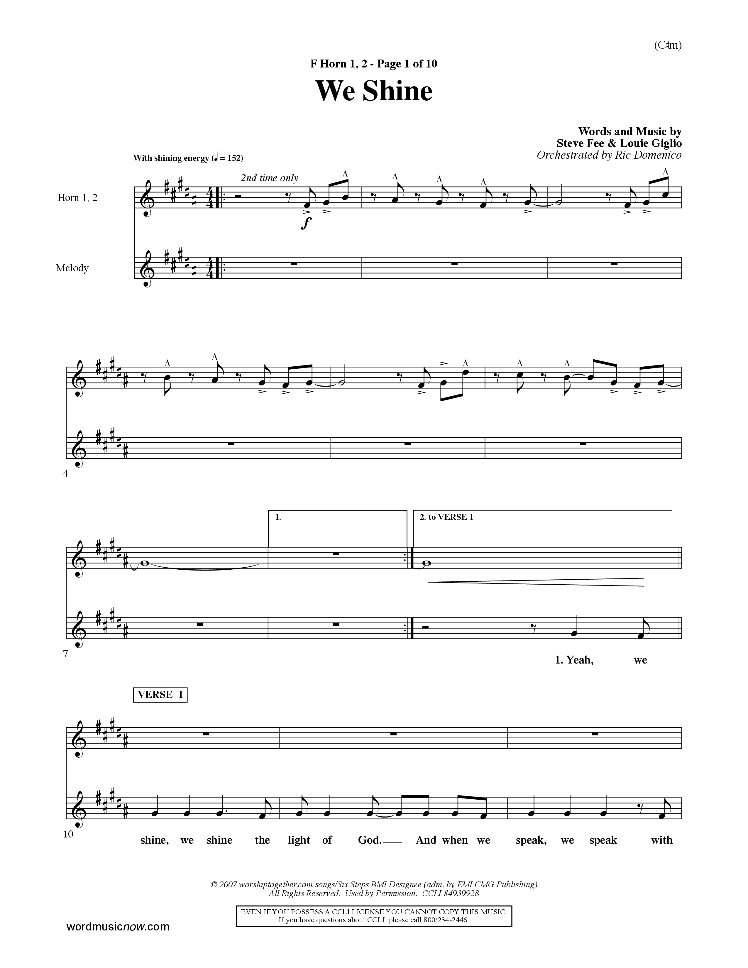We Shine (Choral Anthem SATB) French Horn (Word Music Choral / Orch. Ric Domenico)