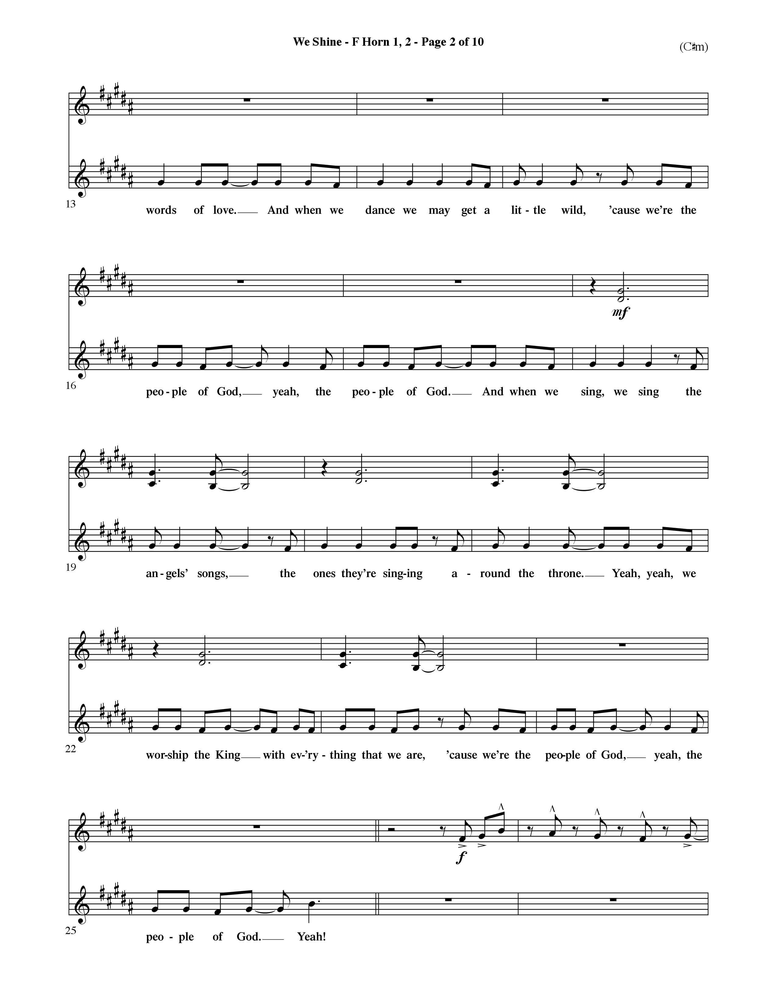 We Shine (Choral Anthem SATB) French Horn (Word Music Choral / Orch. Ric Domenico)