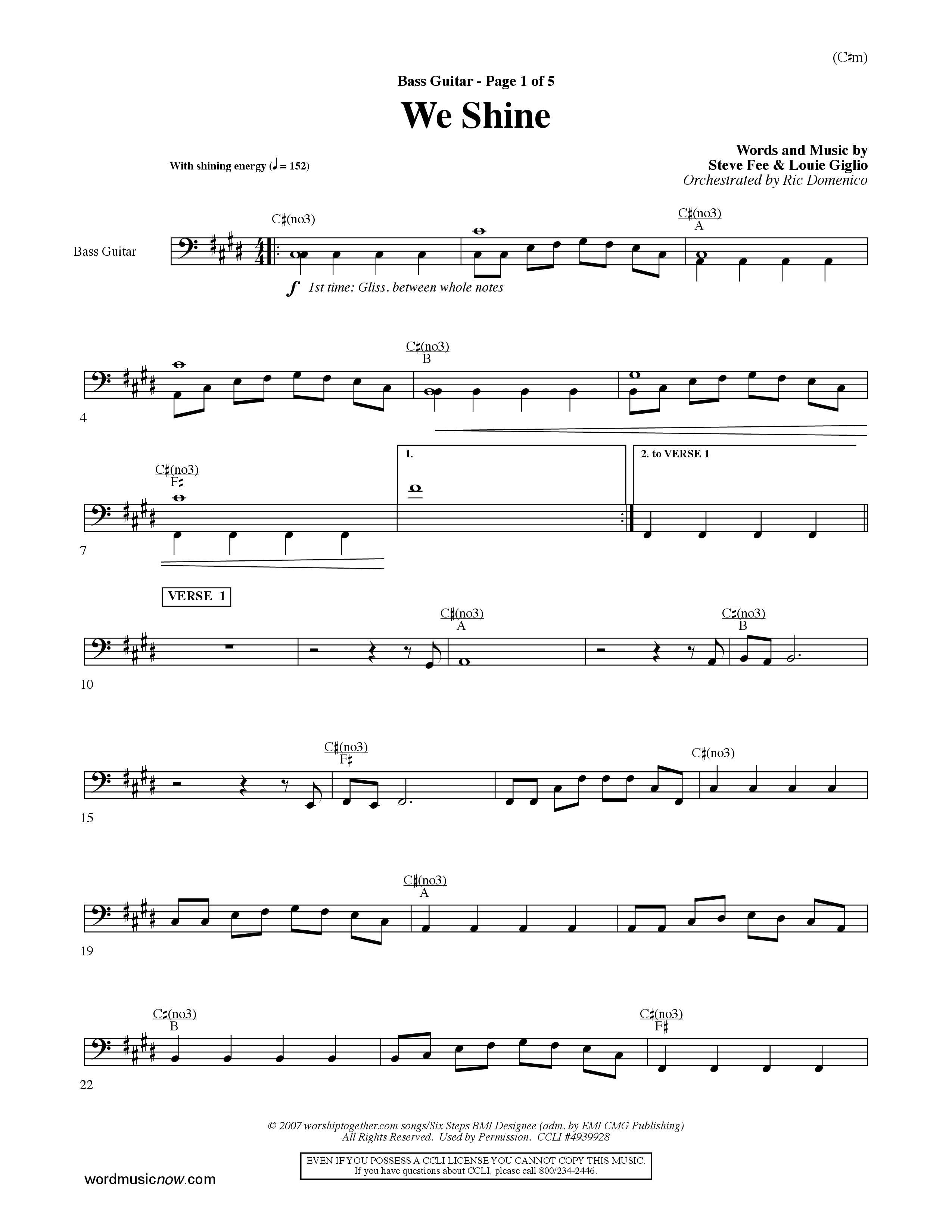 We Shine (Choral Anthem SATB) Guitar (Word Music Choral / Orch. Ric Domenico)