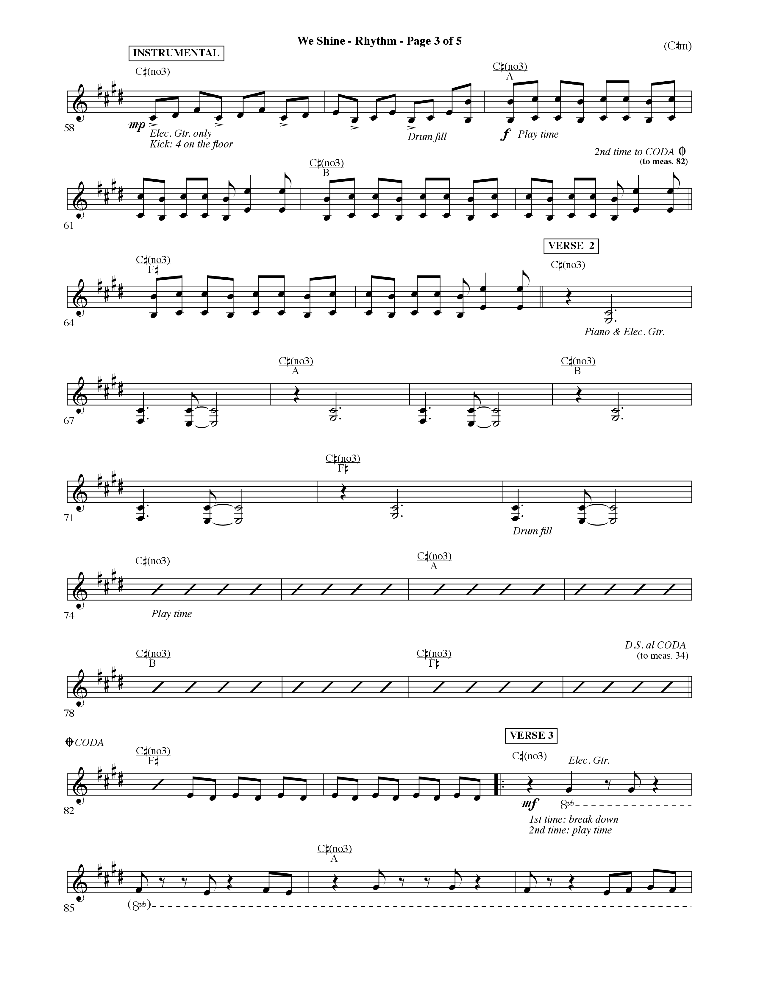We Shine (Choral Anthem SATB) Rhythm Chart (Word Music Choral / Orch. Ric Domenico)