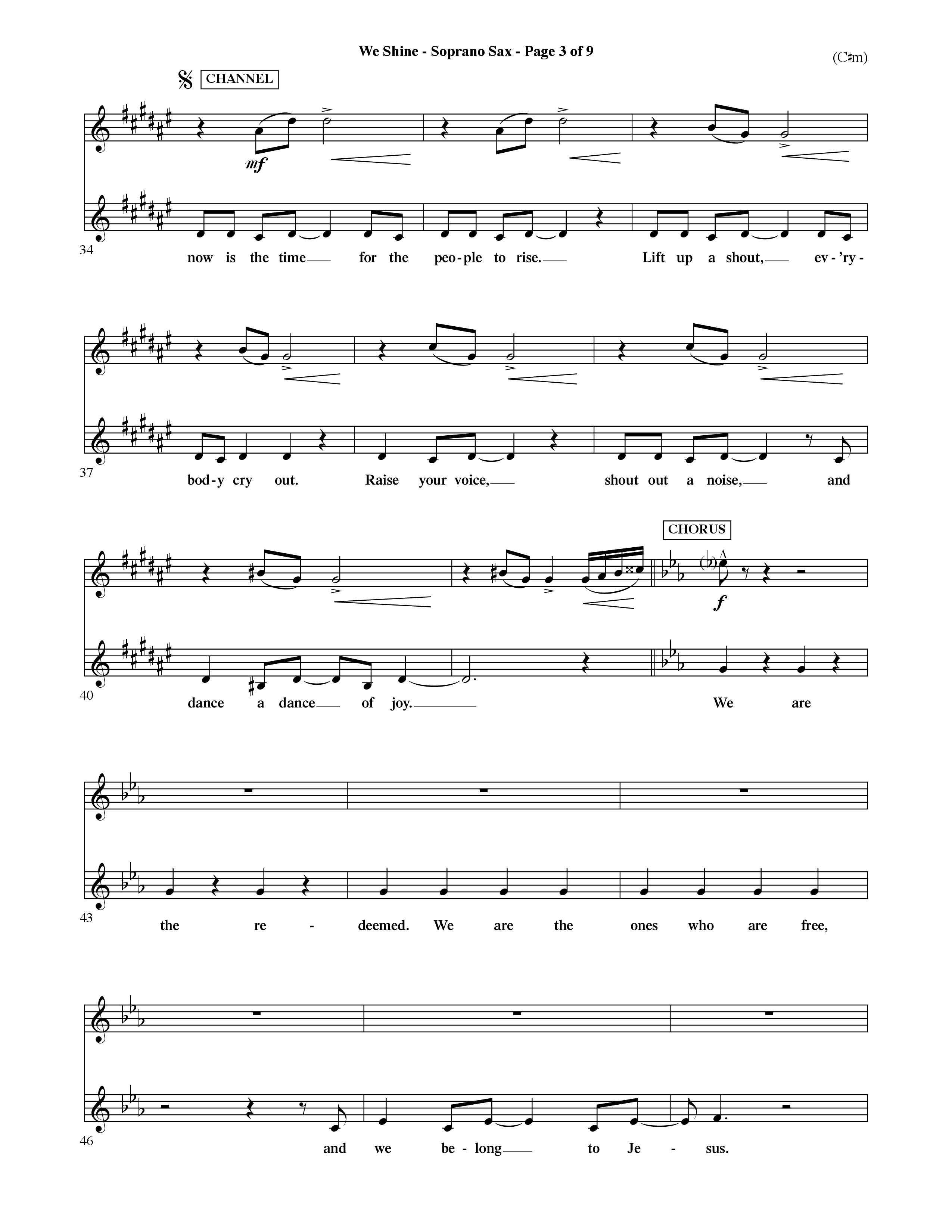 We Shine (Choral Anthem SATB) Saxophone (Word Music Choral / Orch. Ric Domenico)