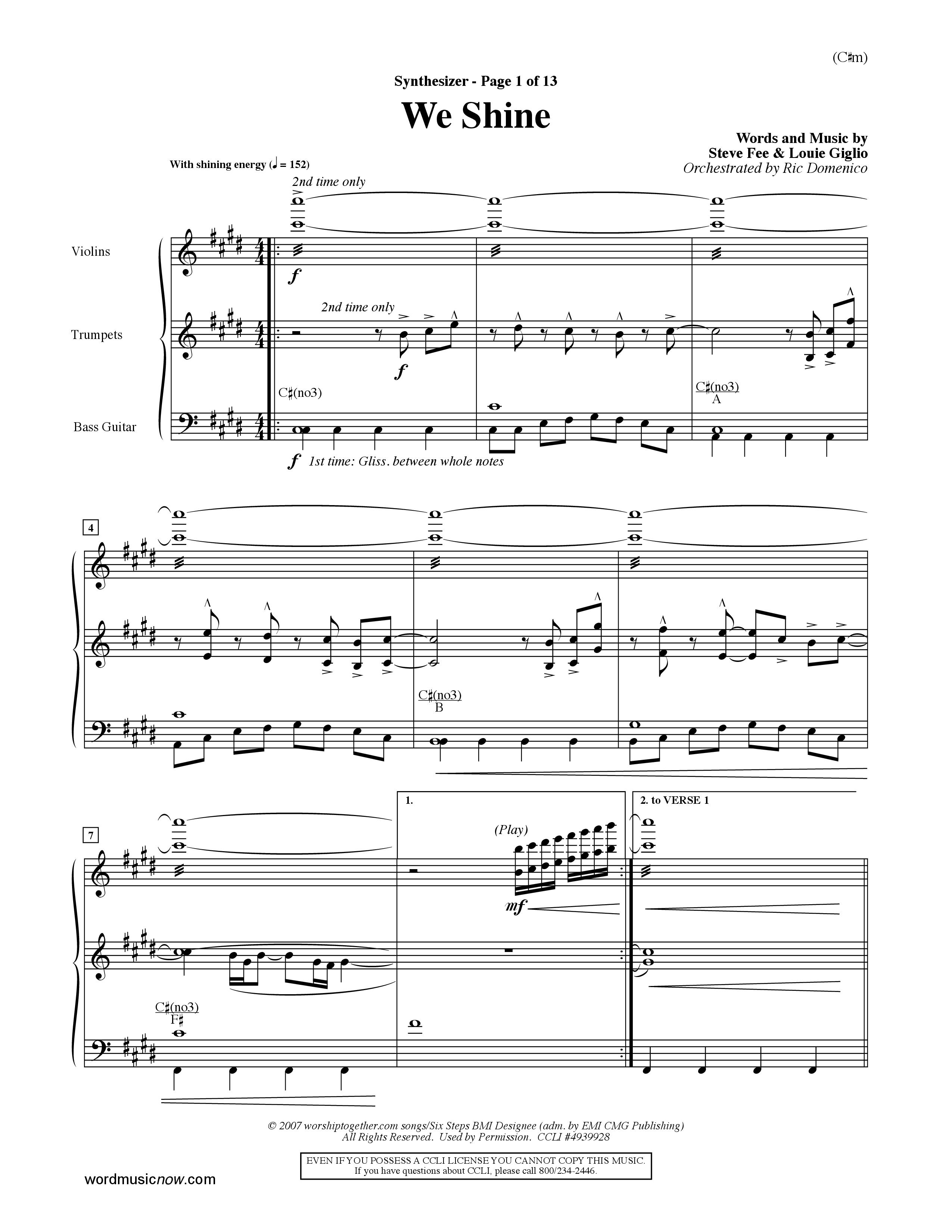 We Shine (Choral Anthem SATB) Synth (Word Music Choral / Orch. Ric Domenico)