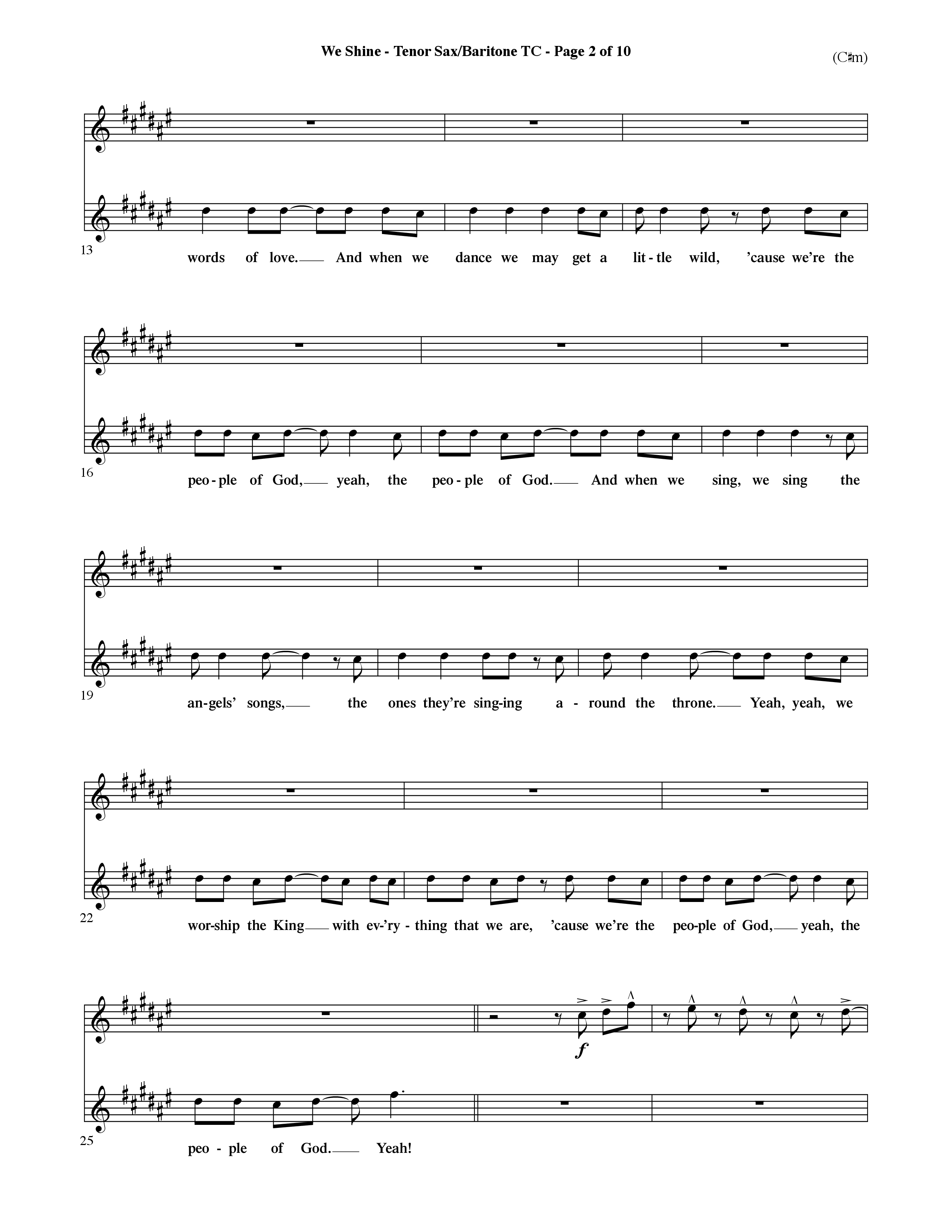 We Shine (Choral Anthem SATB) Tenor Sax/Baritone T.C. (Word Music Choral / Orch. Ric Domenico)