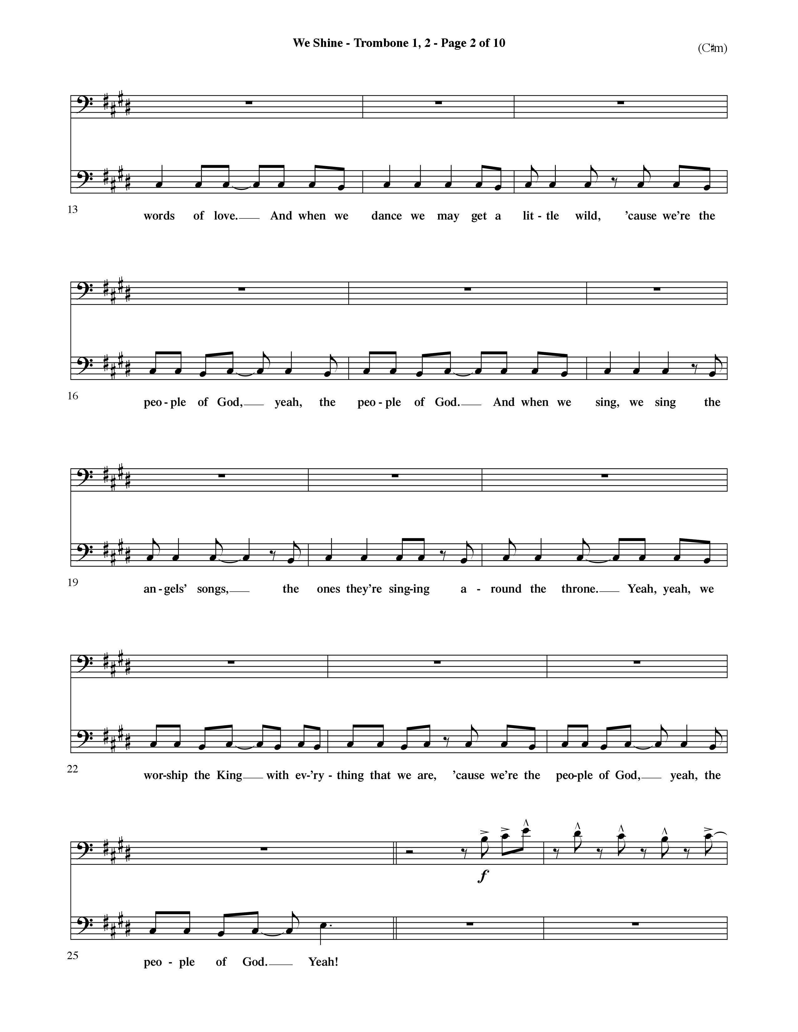 We Shine (Choral Anthem SATB) Trombone 1/2 (Word Music Choral / Orch. Ric Domenico)
