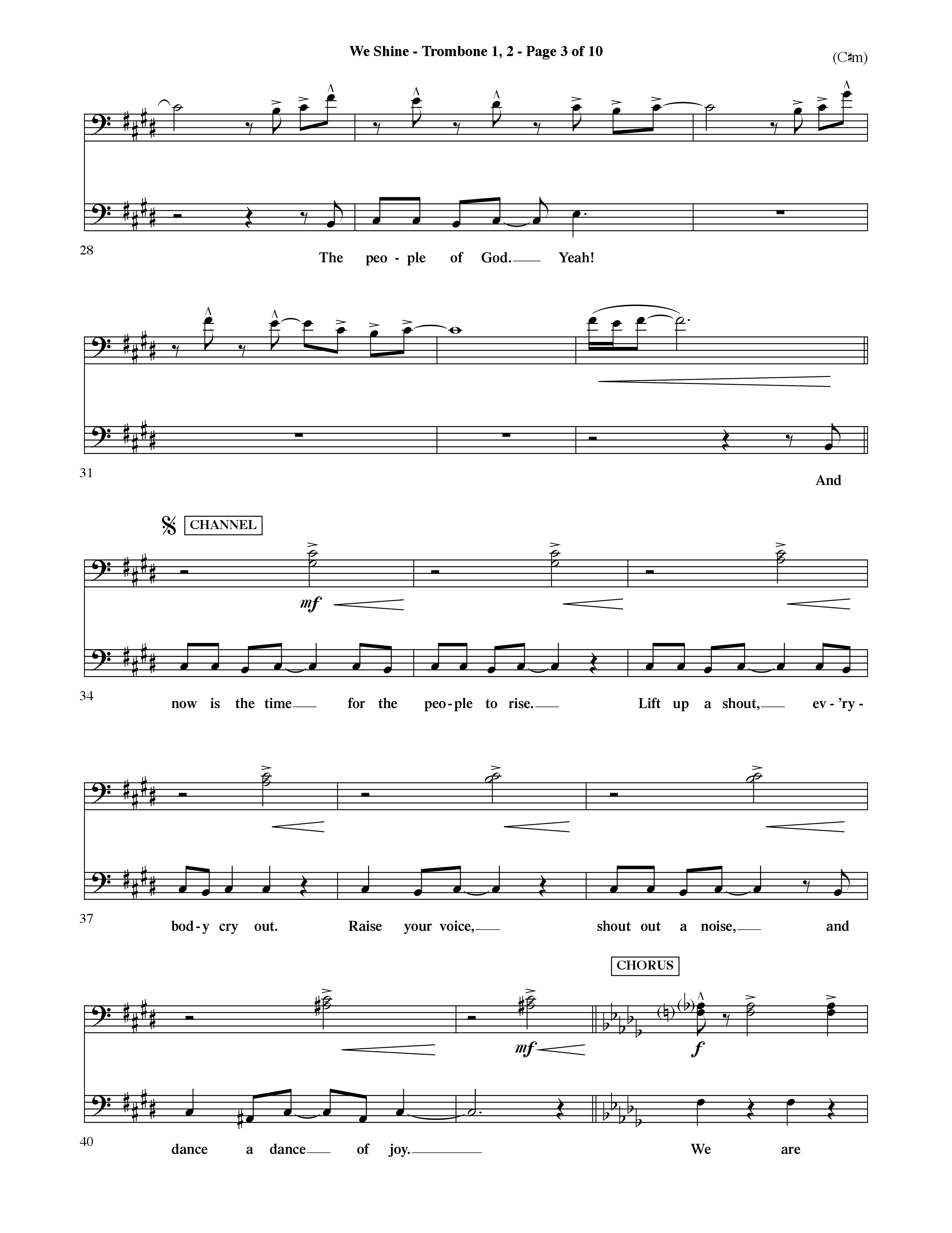 We Shine (Choral Anthem SATB) Trombone 1/2 (Word Music Choral / Orch. Ric Domenico)
