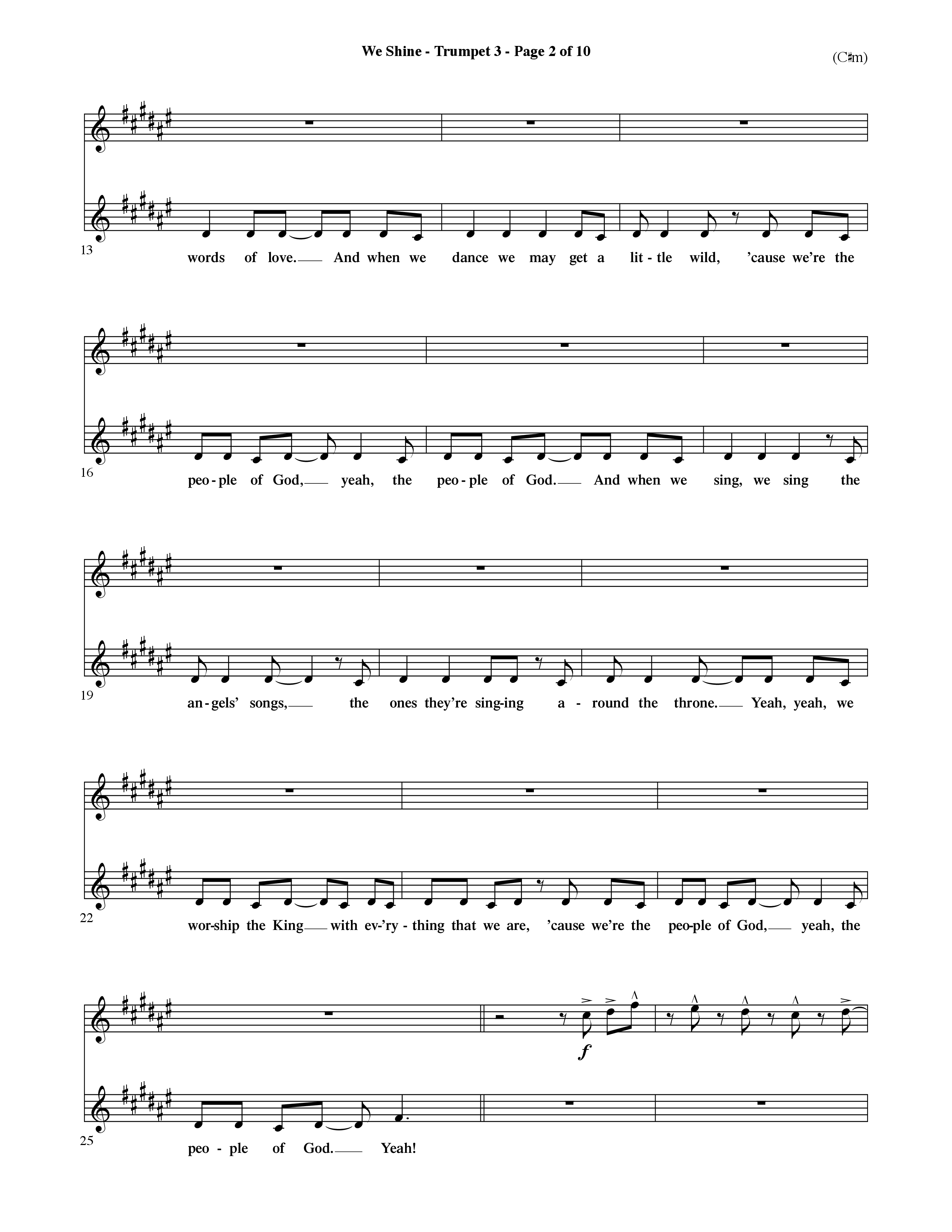 We Shine (Choral Anthem SATB) Trumpet 3 (Word Music Choral / Orch. Ric Domenico)