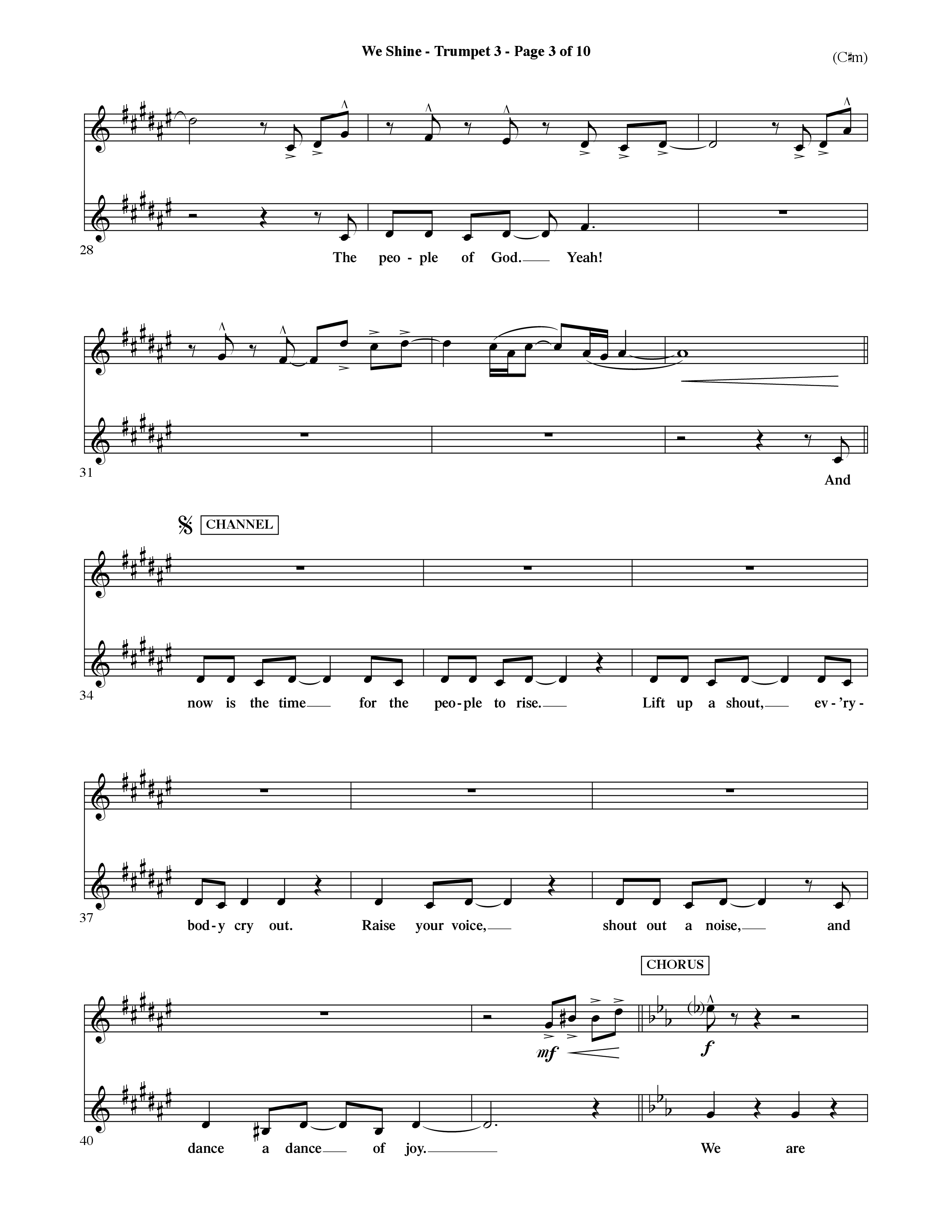 We Shine (Choral Anthem SATB) Trumpet 3 (Word Music Choral / Orch. Ric Domenico)