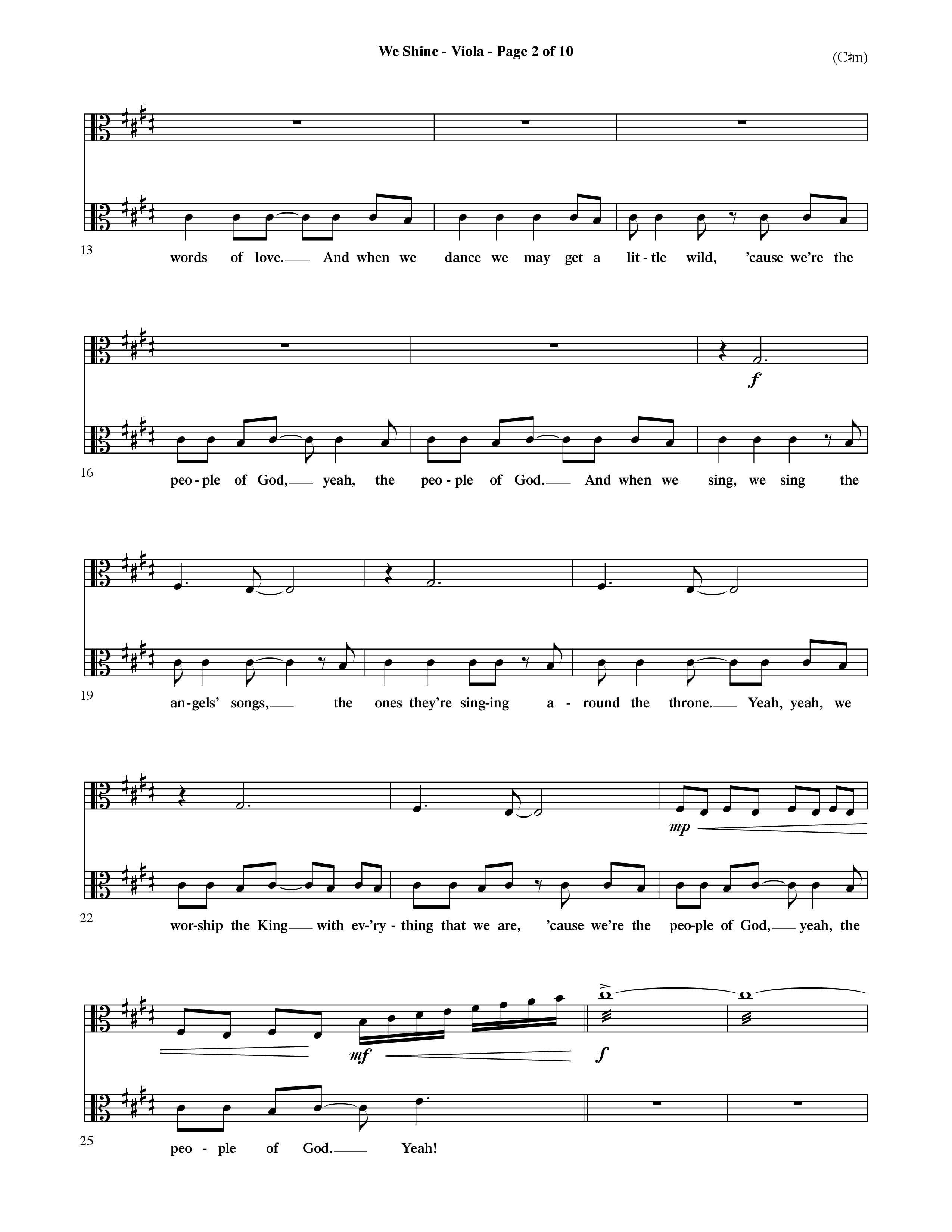 We Shine (Choral Anthem SATB) Viola (Word Music Choral / Orch. Ric Domenico)