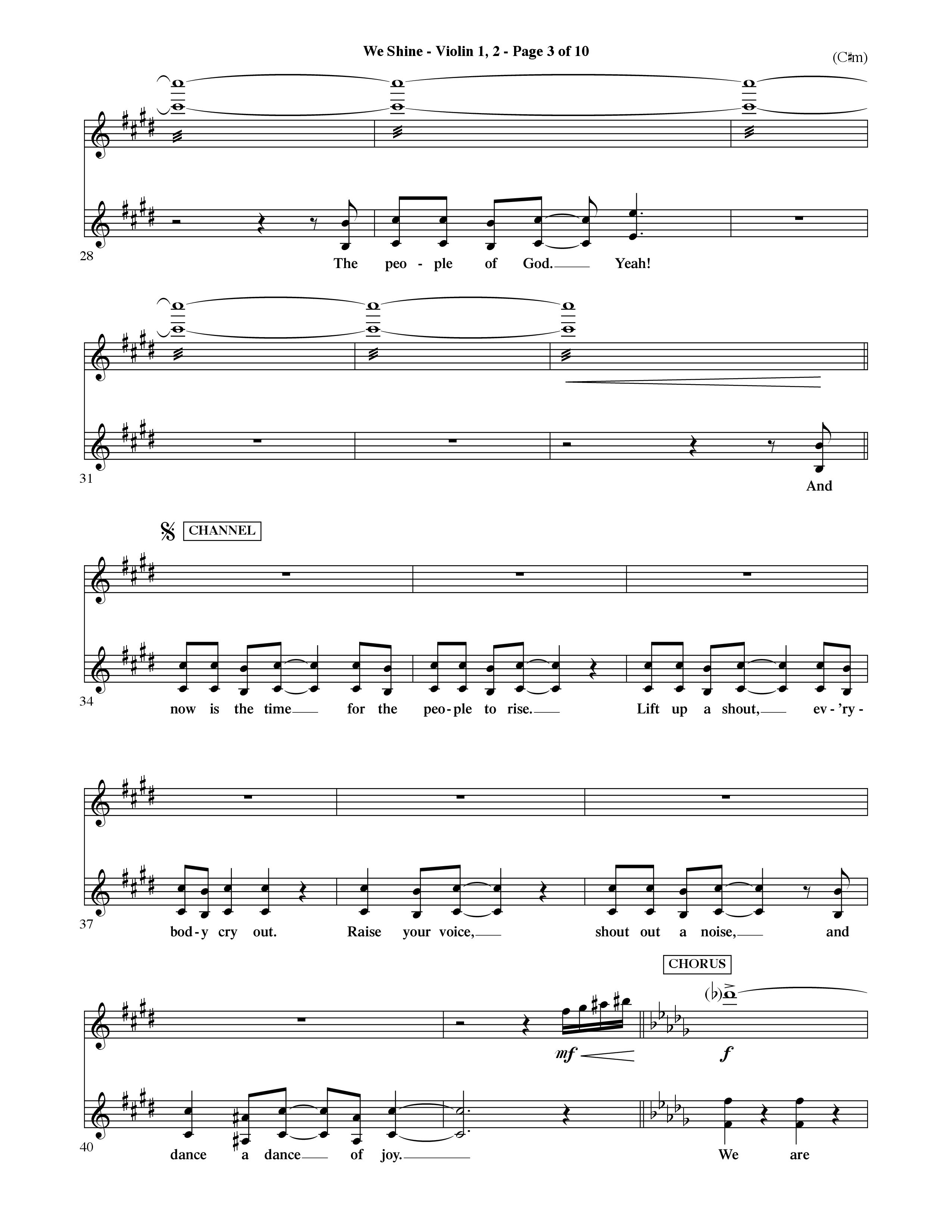 We Shine (Choral Anthem SATB) Violin 1/2 (Word Music Choral / Orch. Ric Domenico)