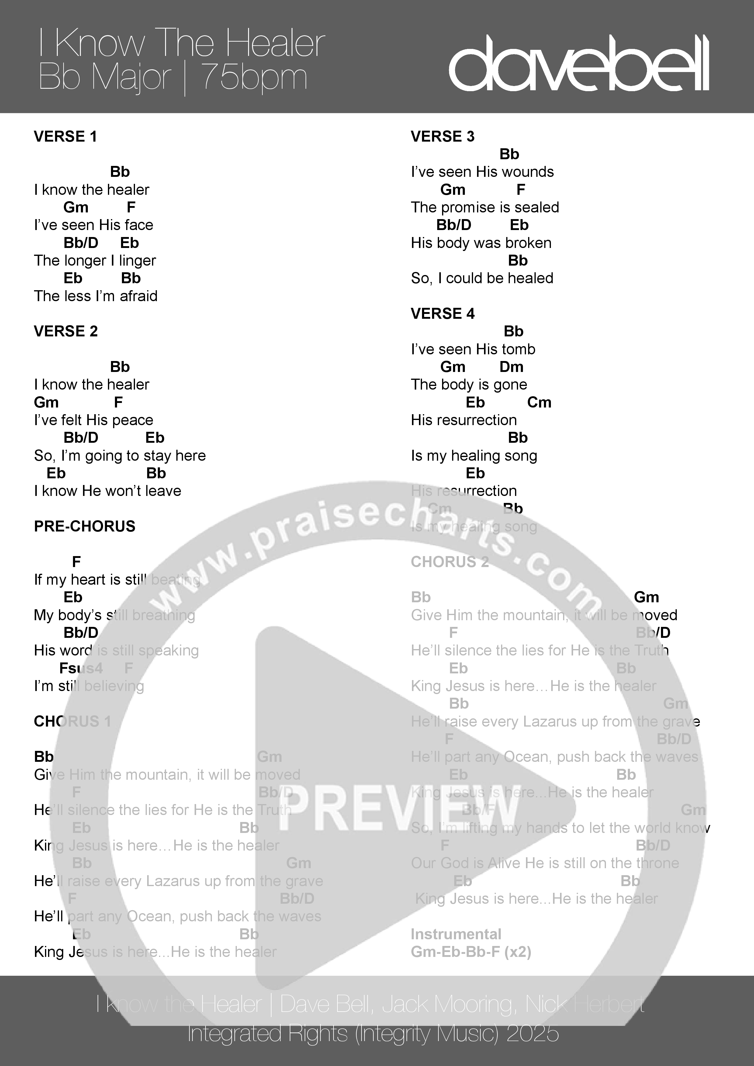 I Know The Healer (Live) Chord Chart (Dave Bell)