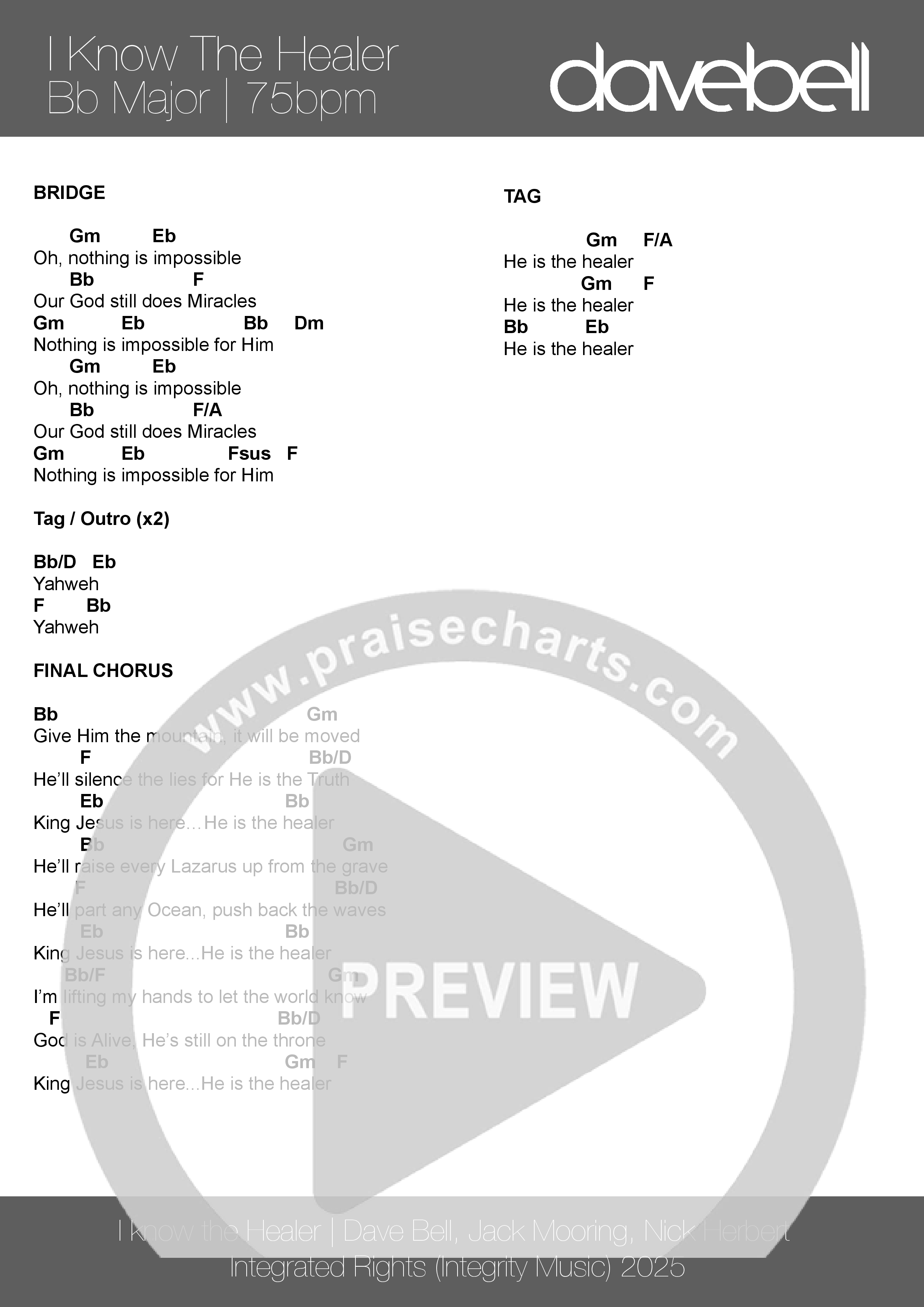 I Know The Healer (Live) Chord Chart (Dave Bell)