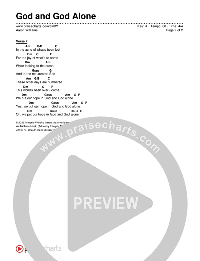 God and God Alone Chord Chart (Aaron Williams)