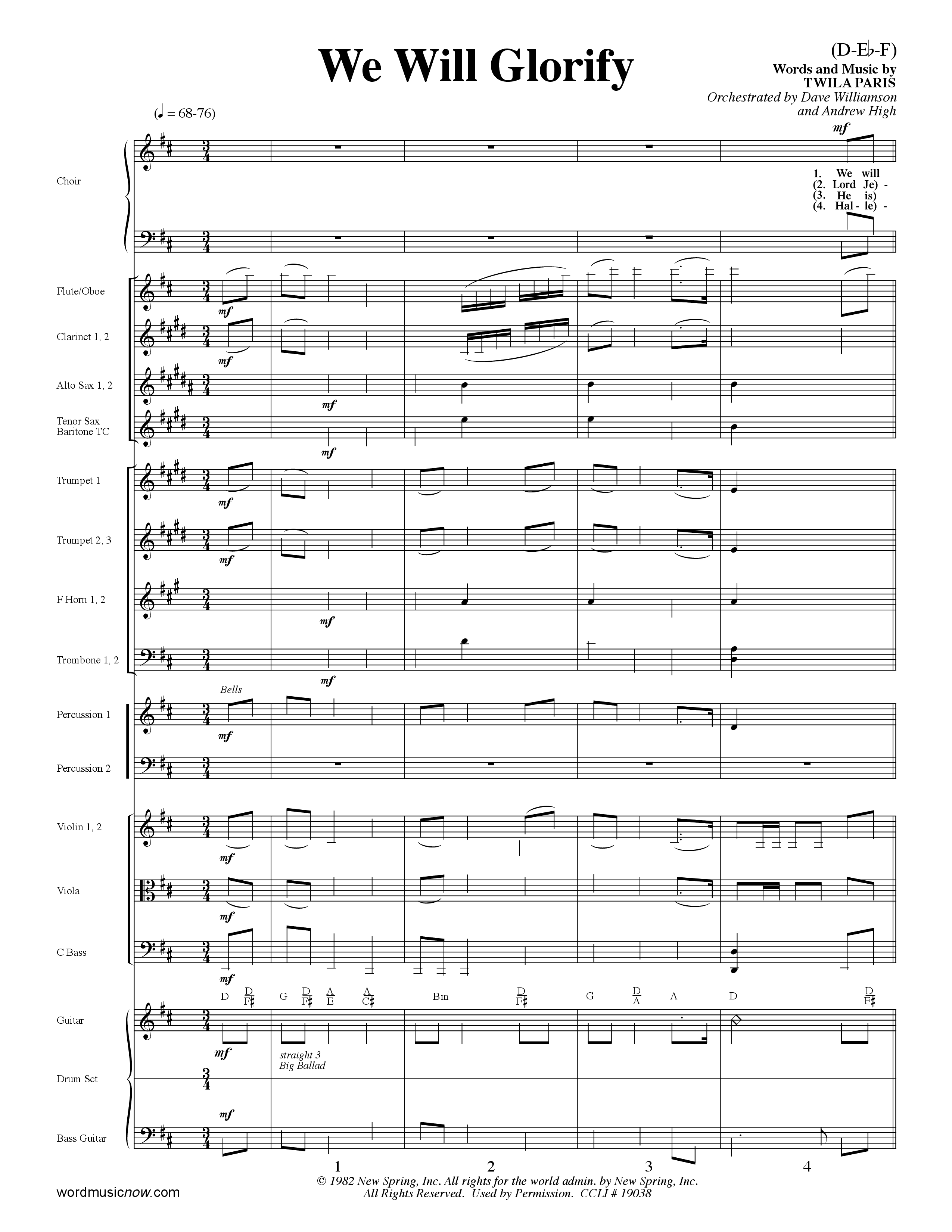 We Will Glorify (Choral Anthem SATB) Orchestration (Word Music Choral / Orch. Dave Williamson / Orch. Andrew High)