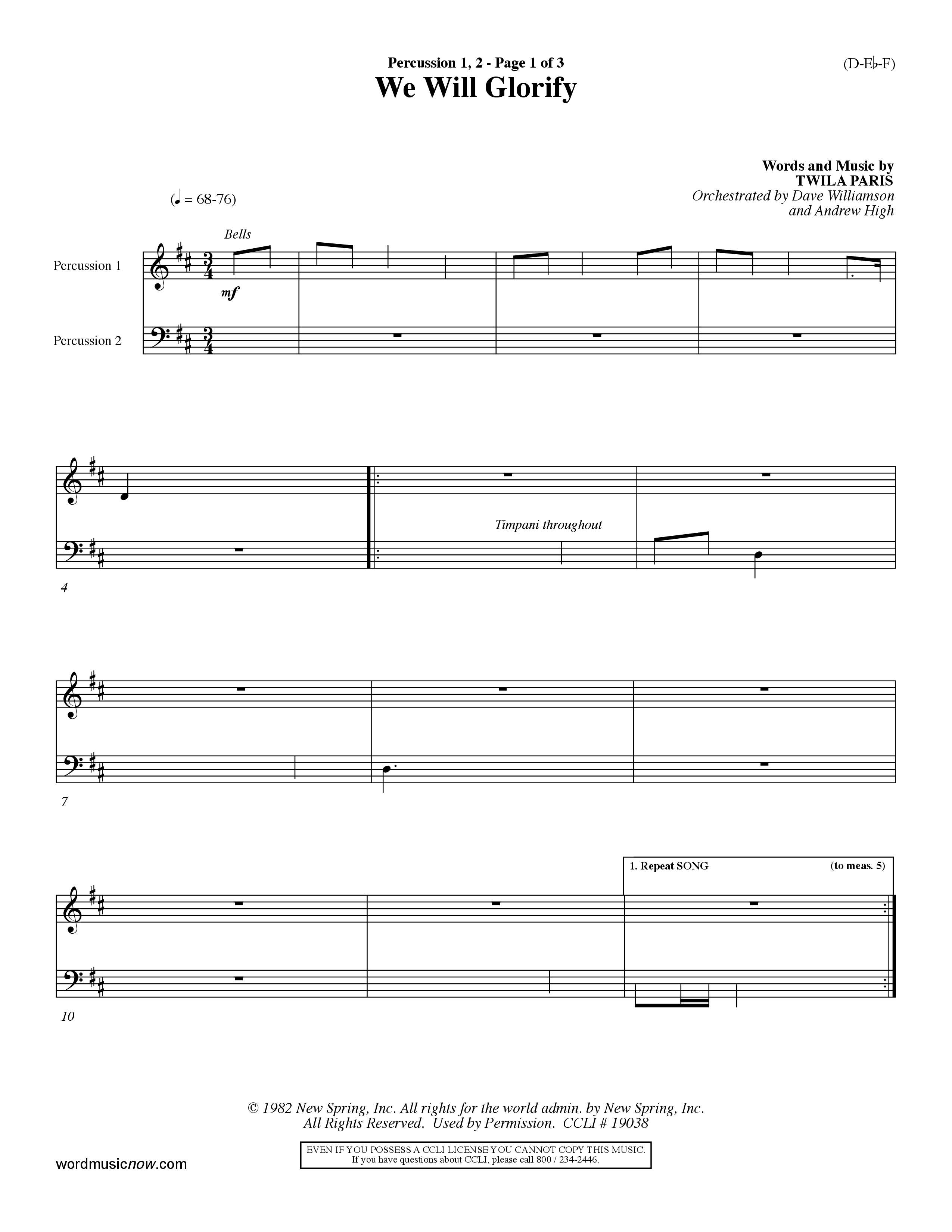 We Will Glorify (Choral Anthem SATB) Percussion 1/2 (Word Music Choral / Orch. Dave Williamson / Orch. Andrew High)