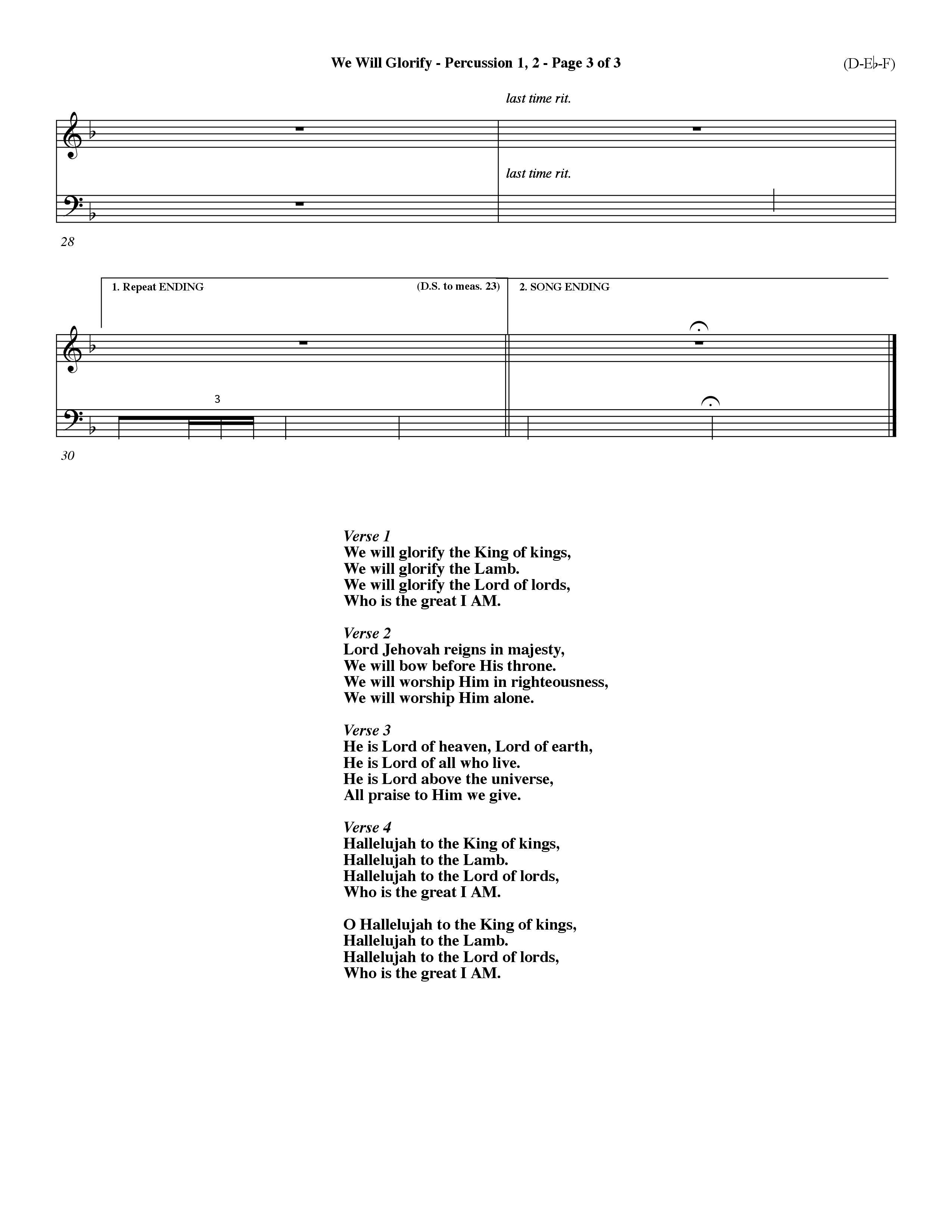 We Will Glorify (Choral Anthem SATB) Percussion 1/2 (Word Music Choral / Orch. Dave Williamson / Orch. Andrew High)