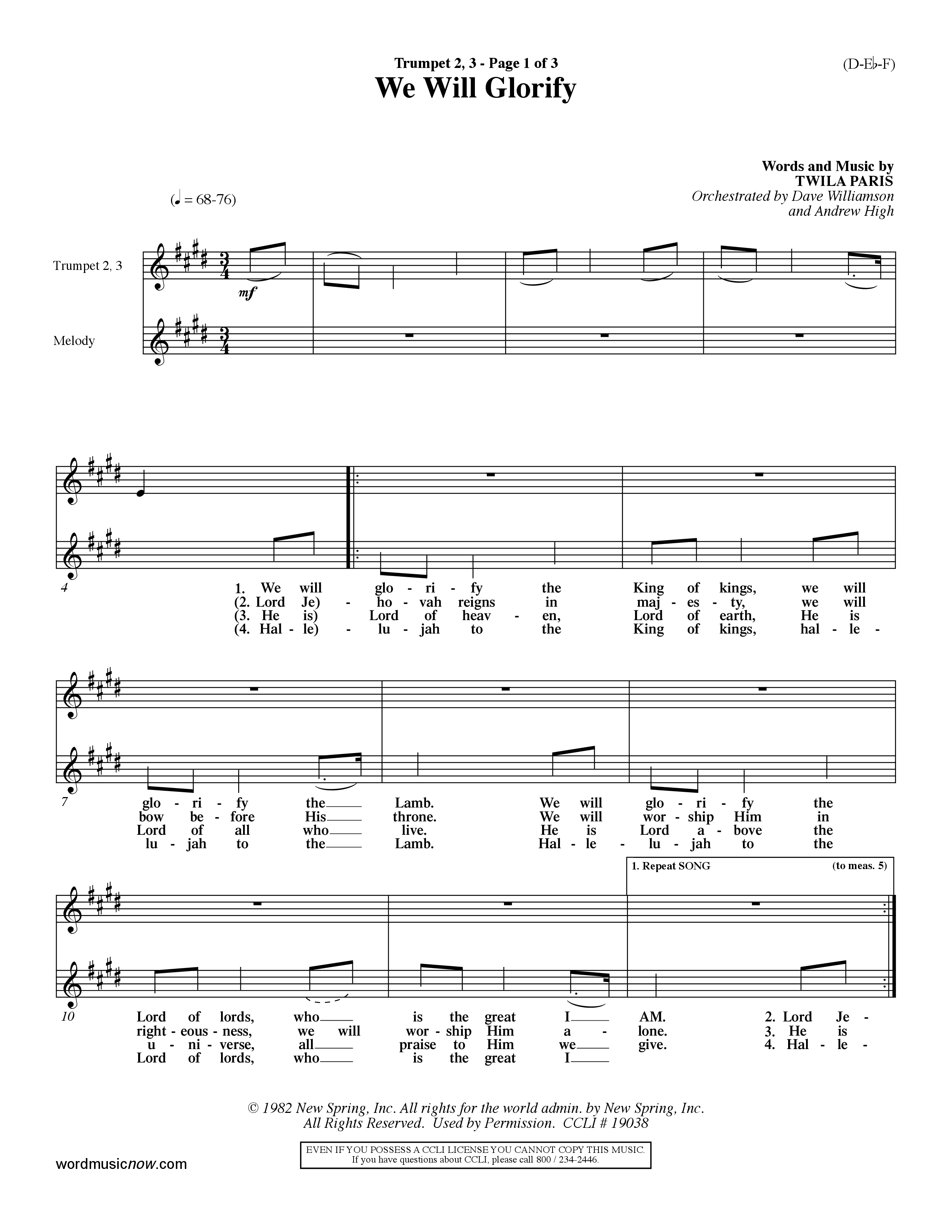 We Will Glorify (Choral Anthem SATB) Trumpet 2/3 (Word Music Choral / Orch. Dave Williamson / Orch. Andrew High)
