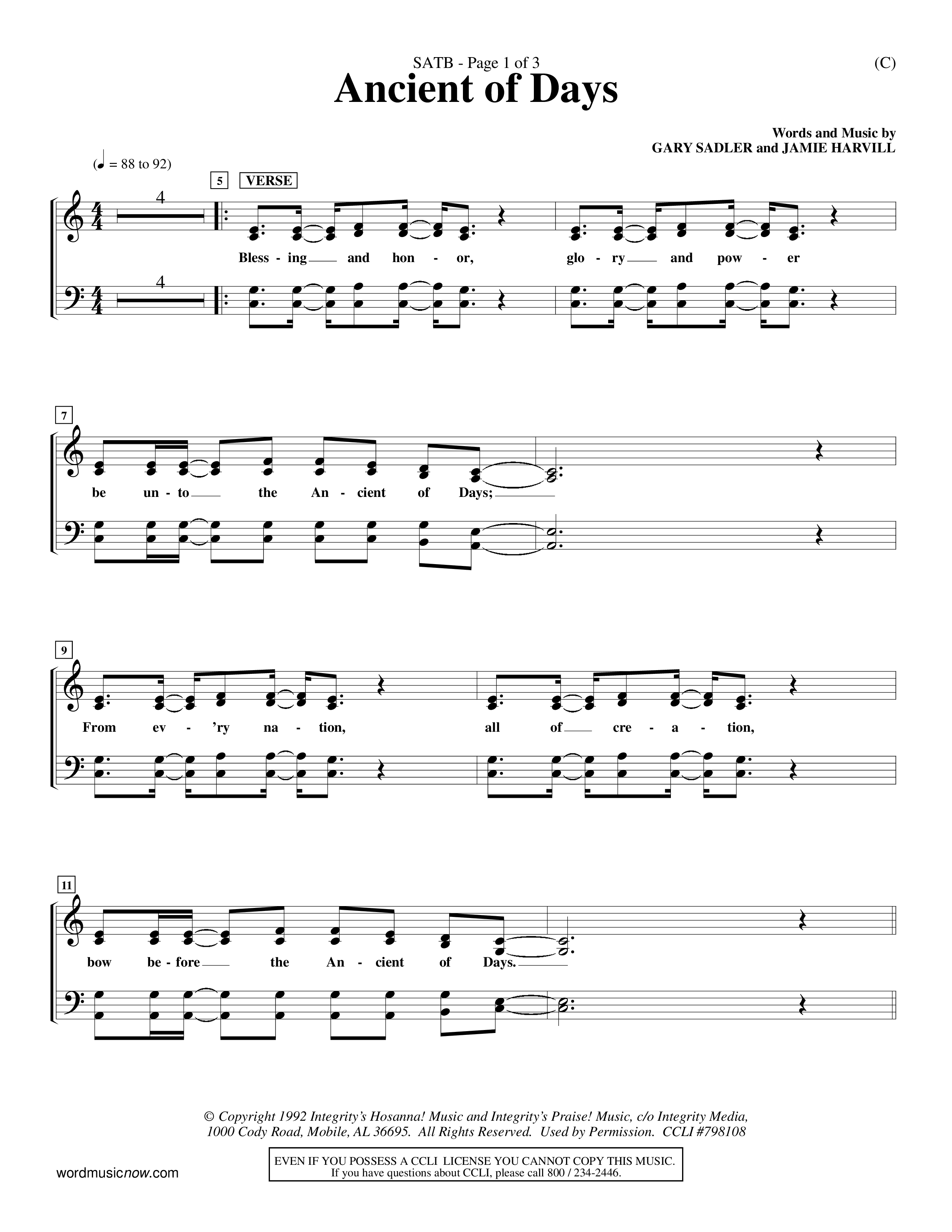 Ancient Of Days (Choral Anthem SATB) Choir Sheet (SATB) (Word Music Choral / Orch. Dave Williamson)