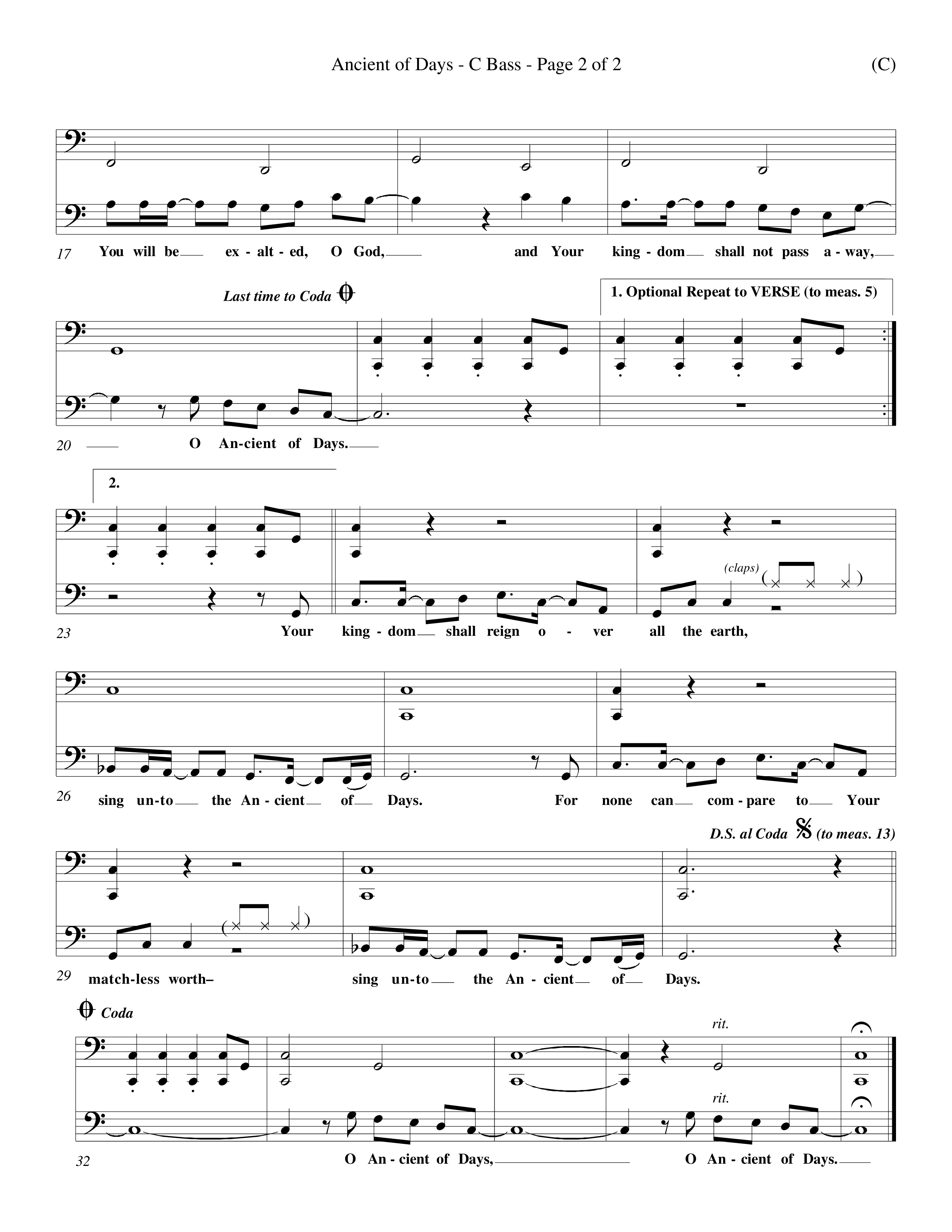 Ancient Of Days (Choral Anthem SATB) Contrabass (Word Music Choral / Orch. Dave Williamson)