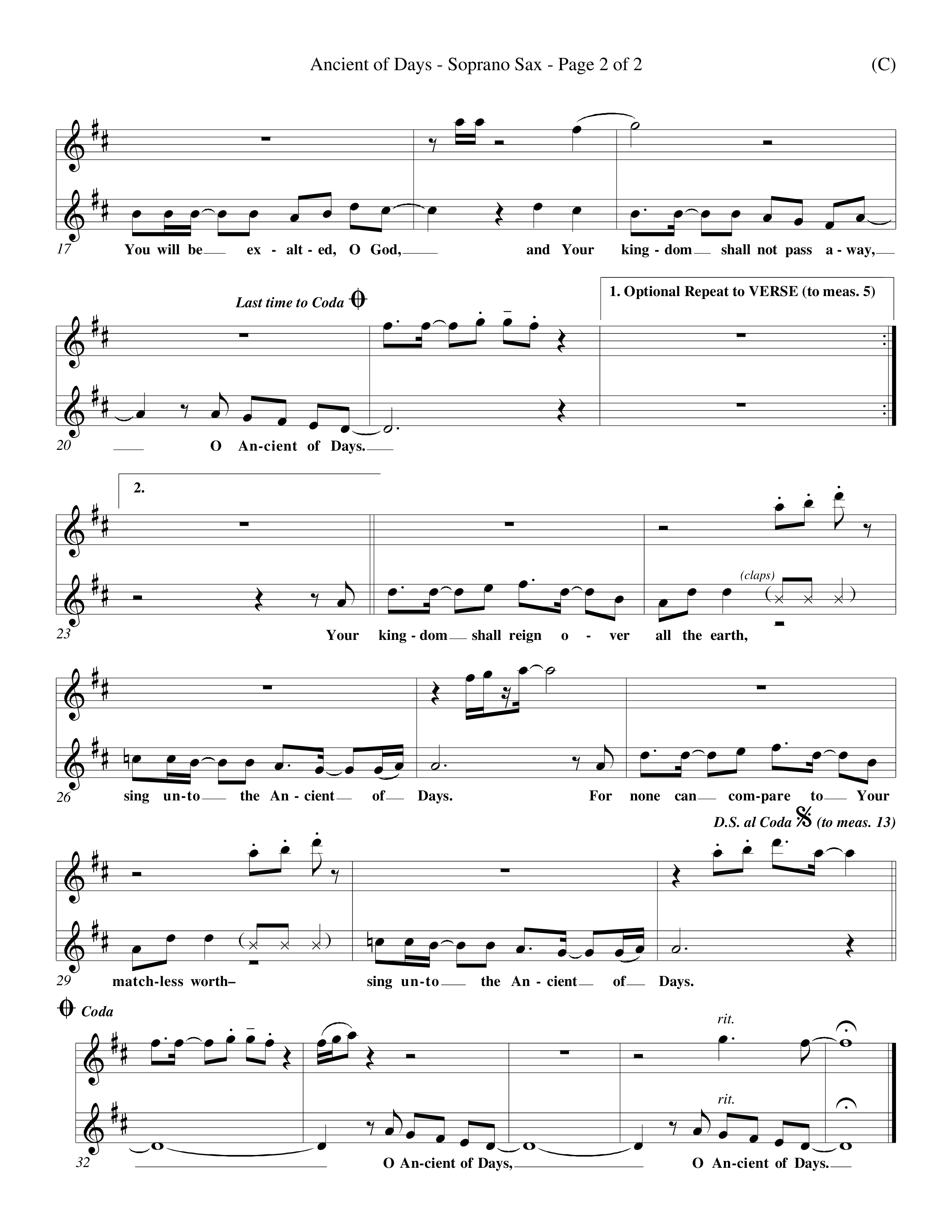 Ancient Of Days (Choral Anthem SATB) Saxophone (Word Music Choral / Orch. Dave Williamson)
