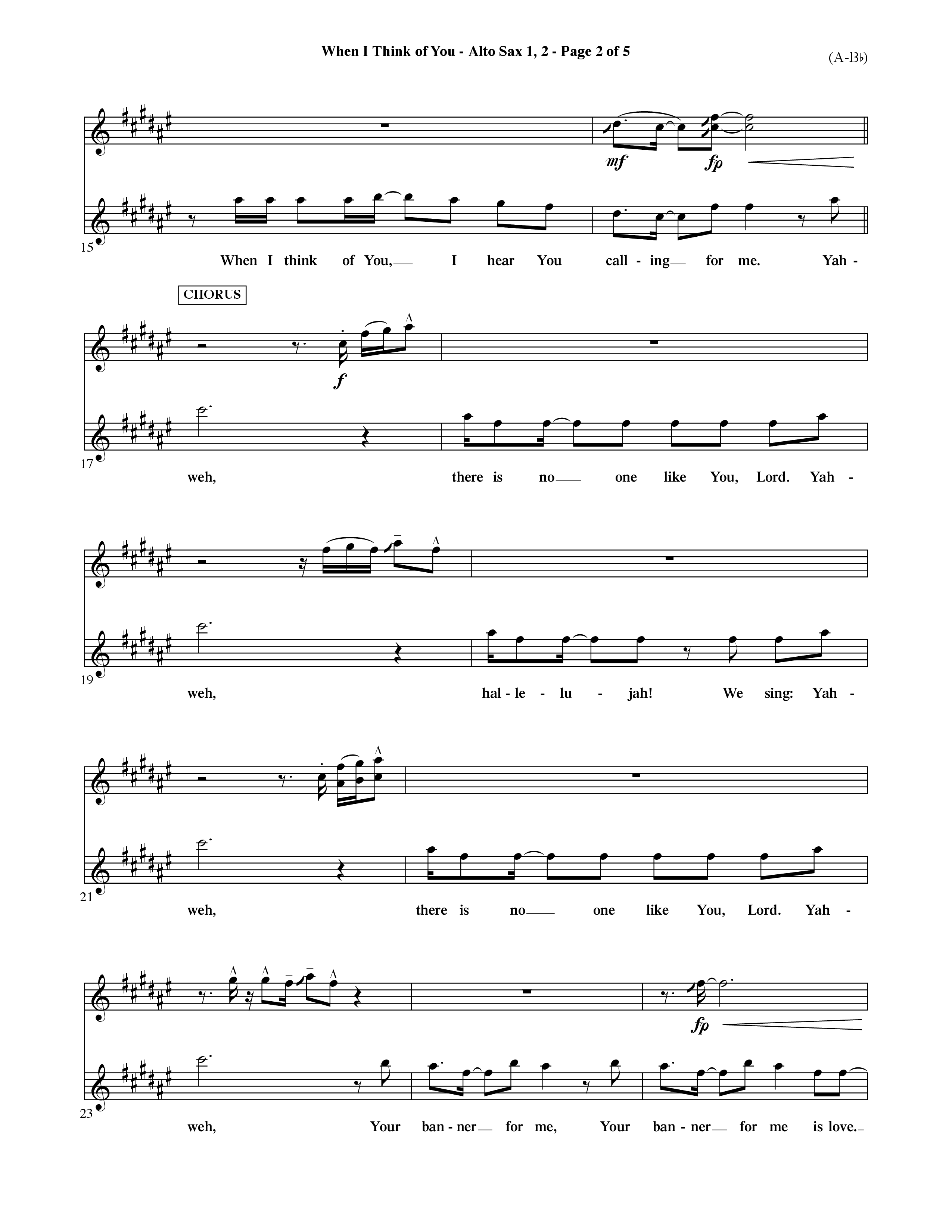 When I Think Of You (Choral Anthem SATB) Alto Sax 1/2 (Word Music Choral / Orch. David Shipps)
